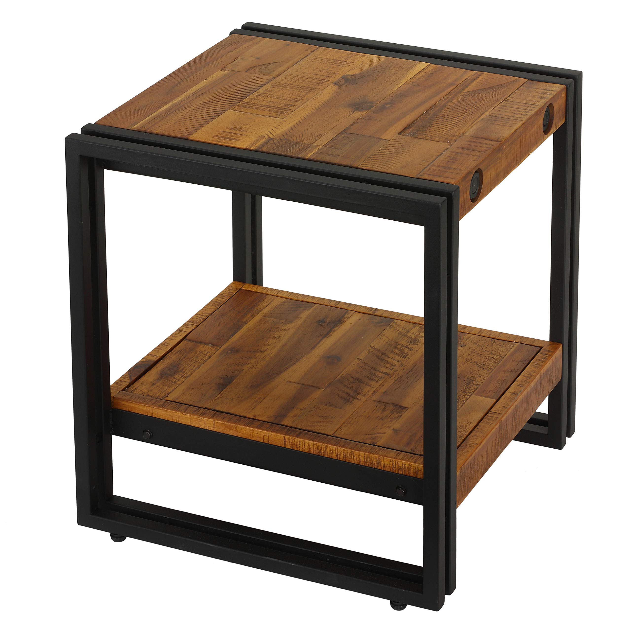 Cortesi Home Penni Solid Wood End Table with Black Metal Frame - Brown Nightstand for Bedroom, Living Room, or Office