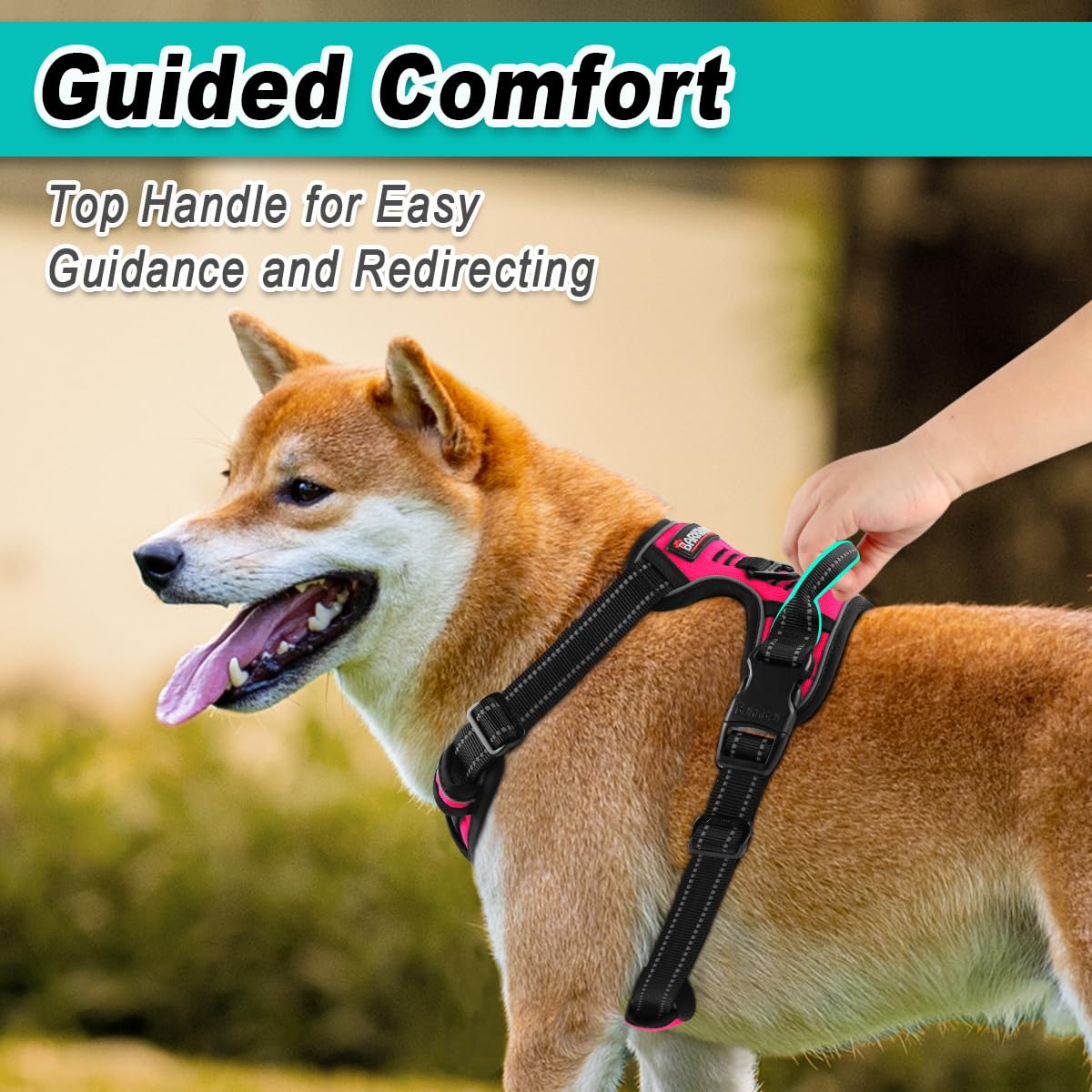 BARKBAY No Pull Dog Harness - Adjustable Reflective Pet Vest for Small Medium Large Dogs - 3M Oxford Material for Easy Control - Perfect for Outdoor Walking, Hiking & Nighttime Safety (Pink)