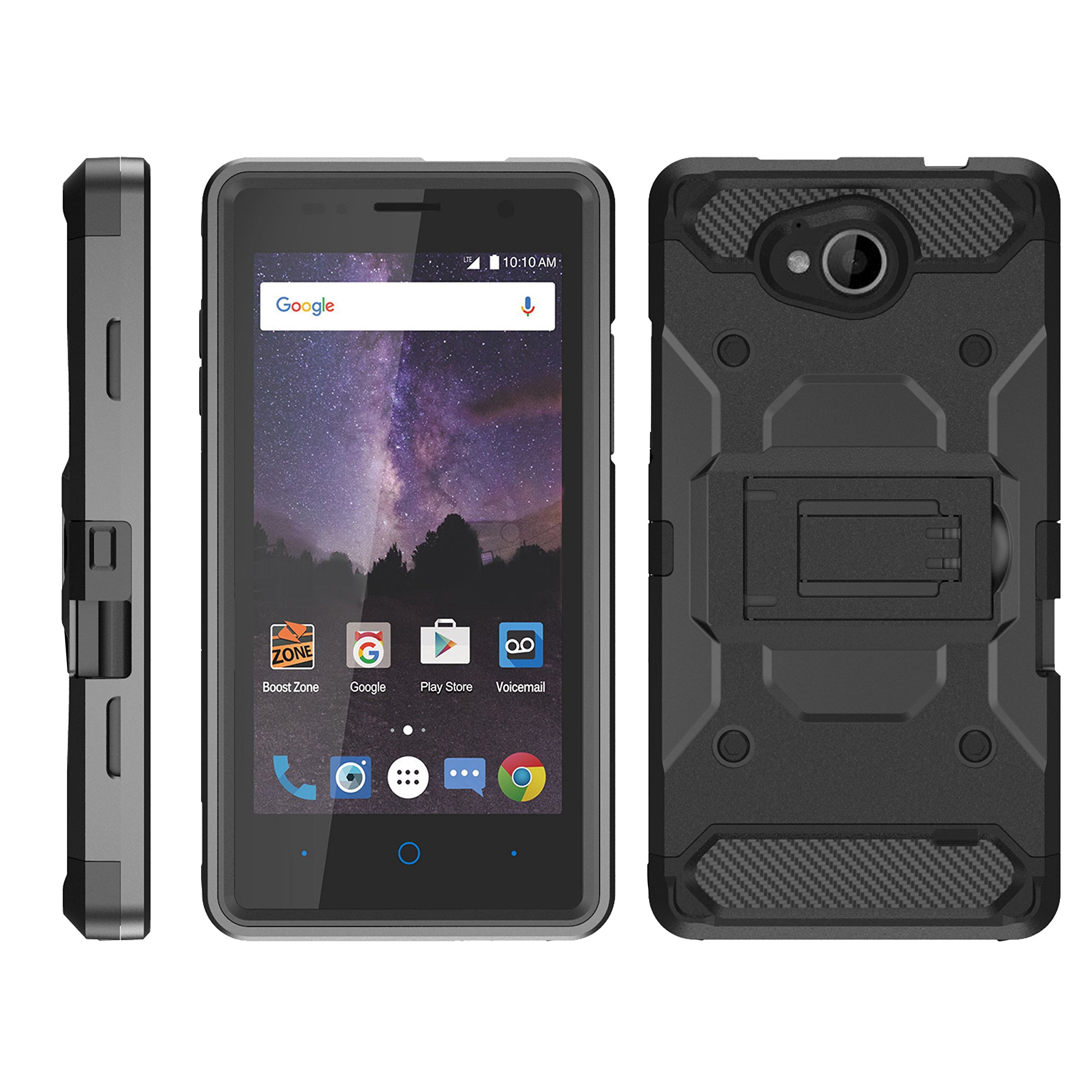 TurtleArmor Rugged Case for ZTE Tempo & Majesty Pro | Full Protection Hybrid Hard Case with Holster, Belt Clip & Kickstand | Shockproof & Durable Cover (Black) - Perfect for Outdoor, Work & Daily Use