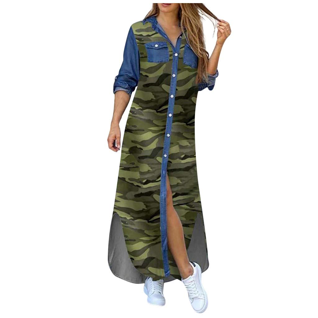Genclrs Women's Casual Loose Long Sleeve Pocket Button Down Shirt Dress - Flowy Black Printed Mini Dress for Date Night, Office Wear & Everyday Outfits