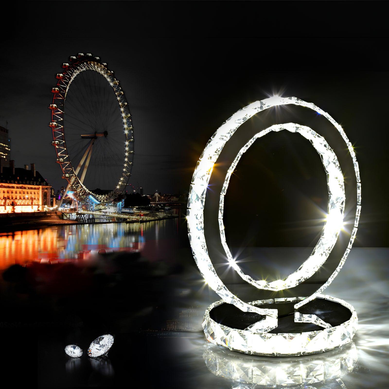 Elegant Crystal Rings Table Lamp - Bedside Night Light for Bedroom, Living Room & Office Decor - Perfect for Romantic Ambiance & Gift Giving