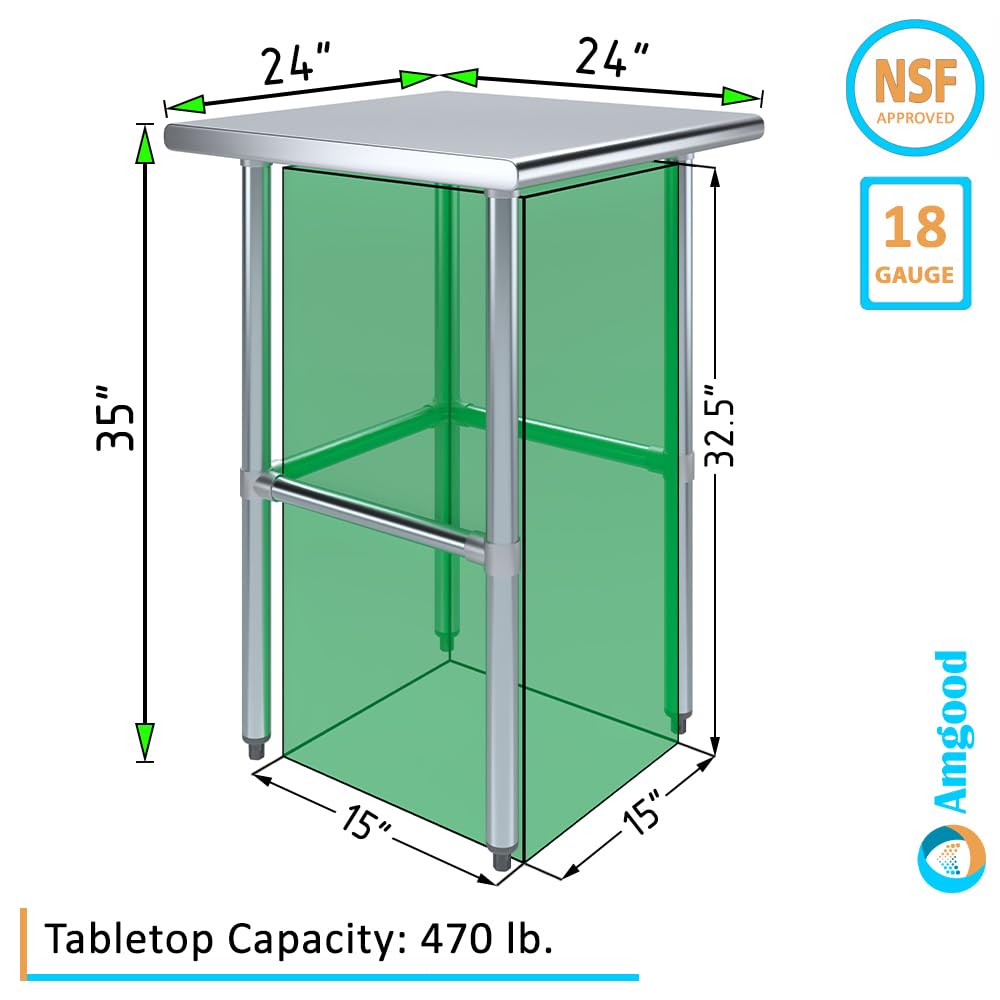 AmGood Stainless Steel Work Table with Open Base - 24