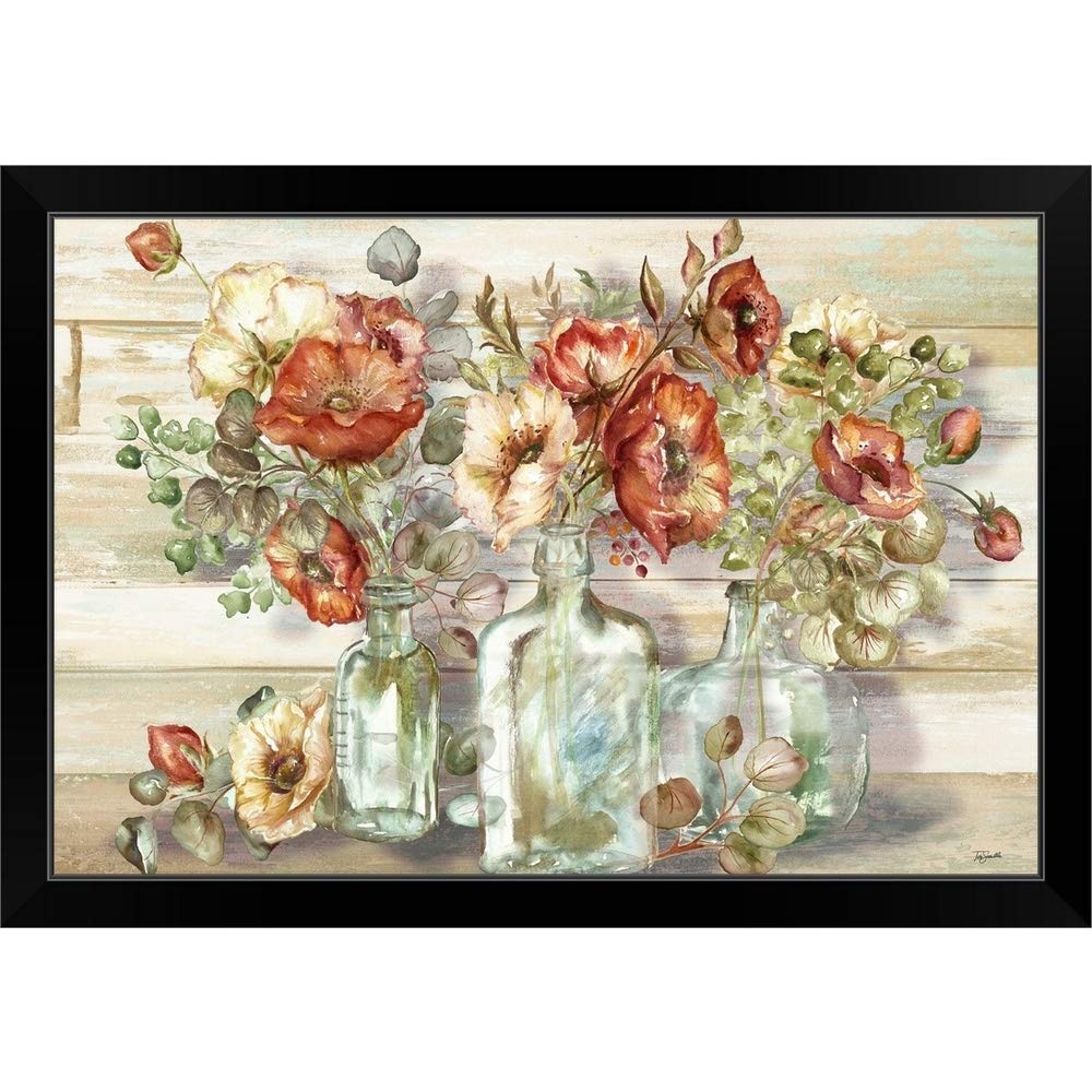 Black Framed Poppy and Eucalyptus Art Print - Botanical Wall Decor for Living Room, Bedroom & Office | Ready-to-Hang Floral Painting