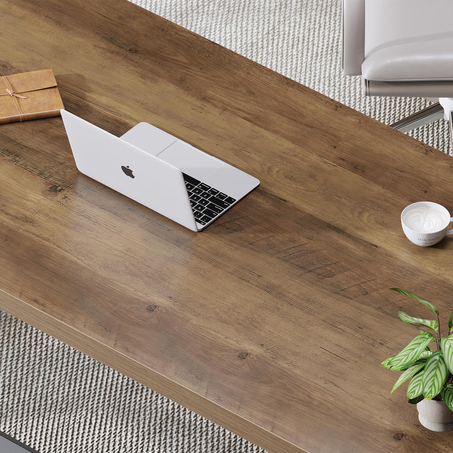 IBF Rustic Computer Desk - Modern Metal Farmhouse Home Office Desk, Minimalist Wood Laptop Executive Workstation, 55 Inch Rustic Oak Gaming Table for Bedroom, Study, or Small Space Office