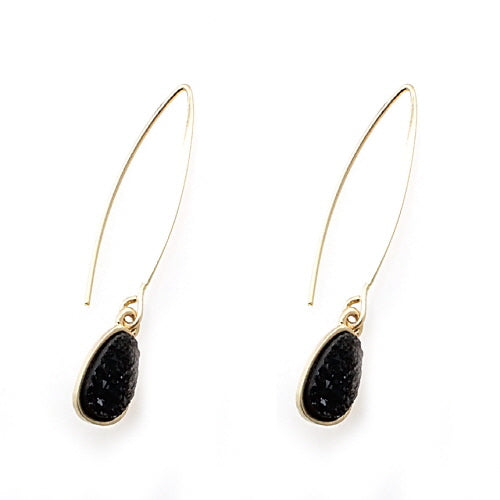 French Hook Druzy Black Earrings - Elegant Crystal Dangle Jewelry for Women | Perfect for Parties, Weddings & Evening Events