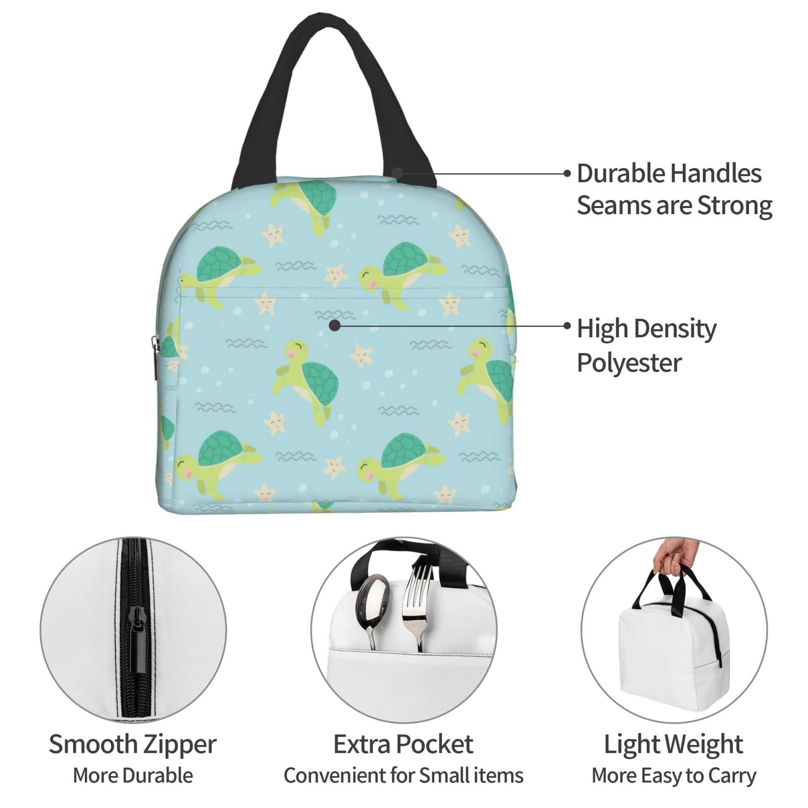 Insulated Lunch Box with Cute Turtle & Starfish Design - Reusable, Leak-Proof Meal Bag for Work, School, Travel & Picnic | Portable Food Container for Men & Women | BPA-Free & Easy to Clean