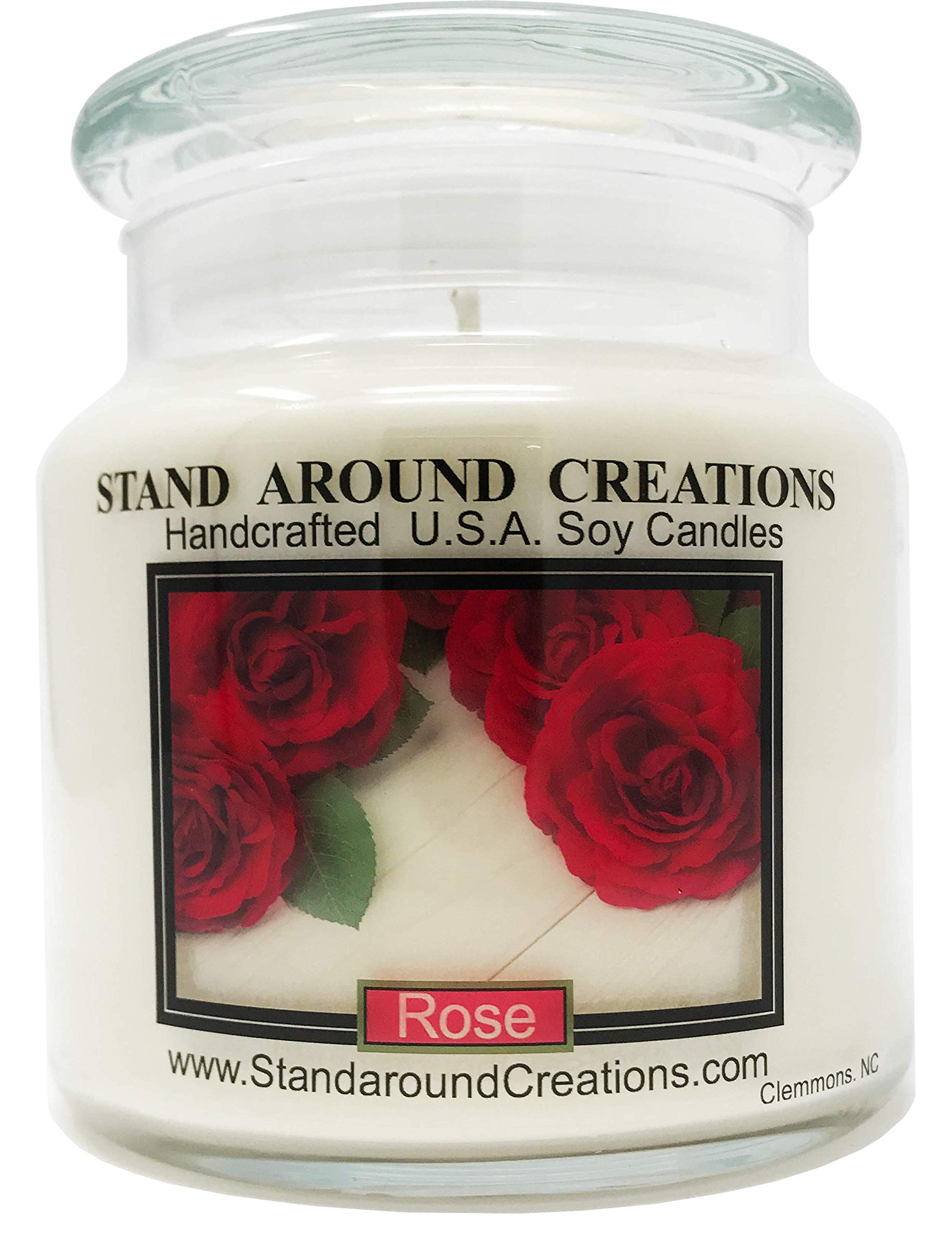 Premium 100% Natural Soy Apothecary Candle - 16 oz Rose Scented with Essential Oils - Handmade Aromatherapy Candle for Relaxation, Spa, Yoga & Home Decor