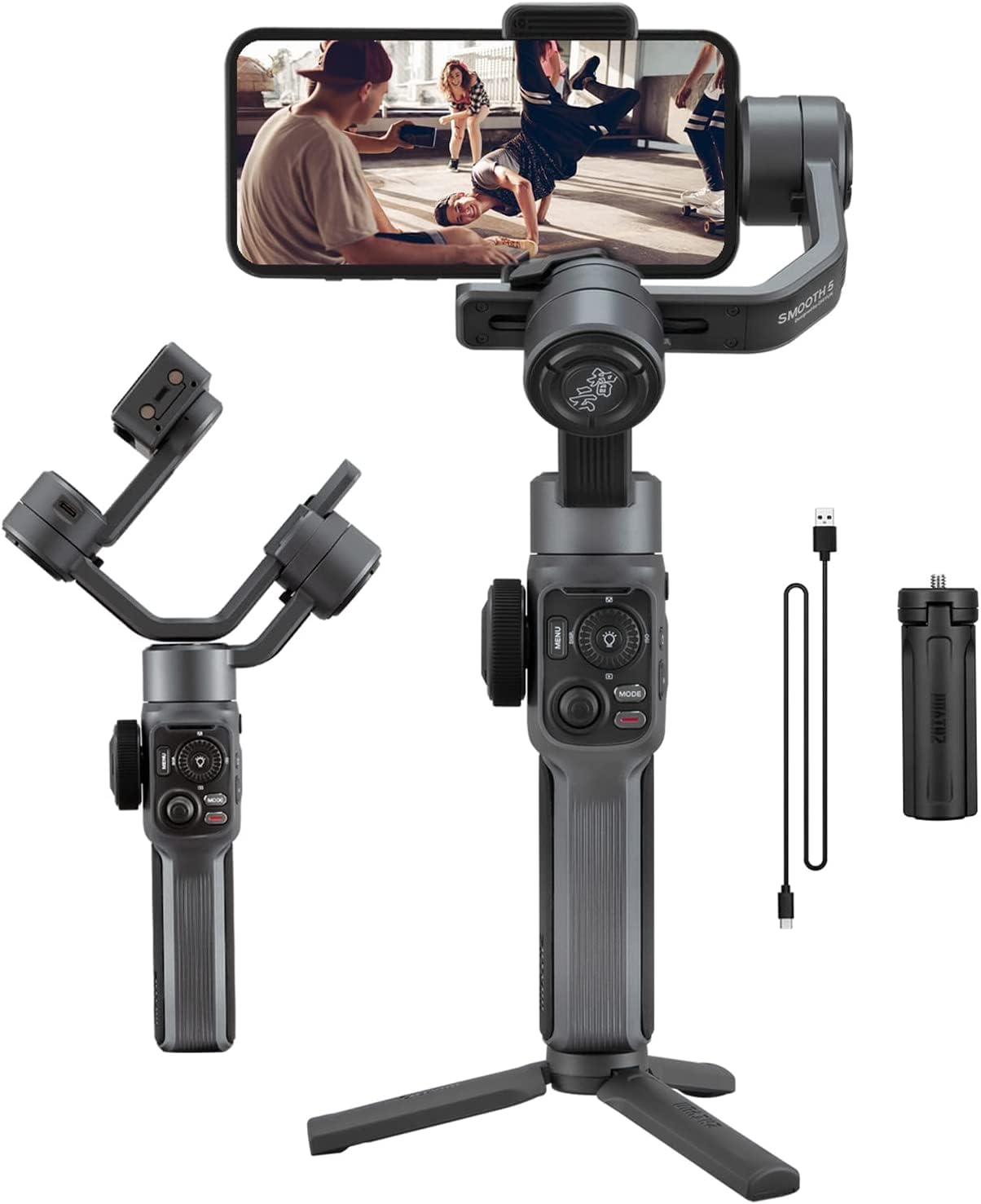 Zhiyun Smooth 5 3-Axis Smartphone Gimbal Stabilizer for iPhone 14 Pro Max/Plus/13/12/11/XS/X/XR/8 - Professional Phone Stabilizer with Face/Object Tracking & Timelapse - Perfect for Vlogging, Live Streaming & Smooth Video Recording