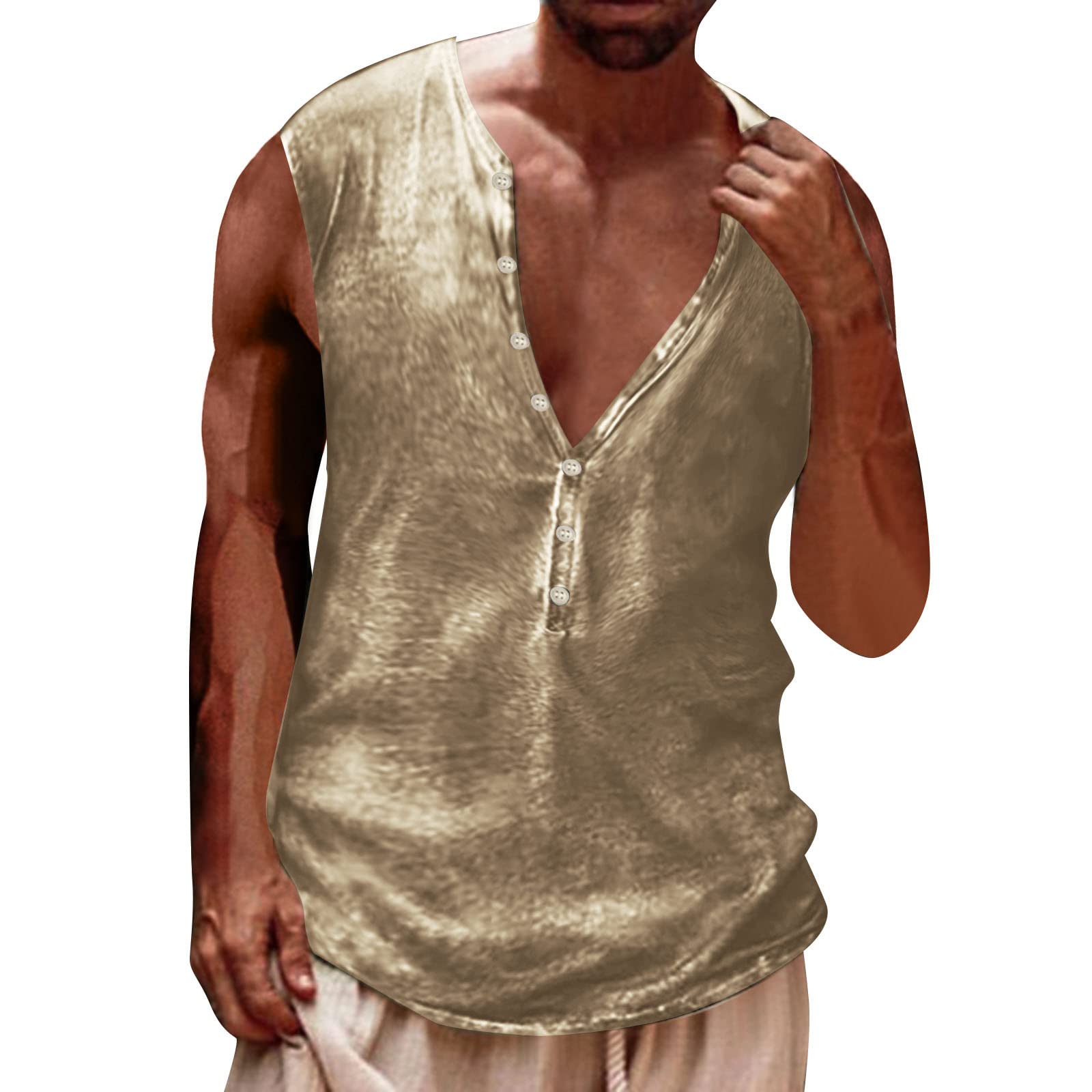 Men's 3D Printed Sleeveless T-Shirt Vest - Summer Casual Button Up Shirt for Men - Lightweight Breathable Top - Perfect for Beach, Gym & Outdoor Activities