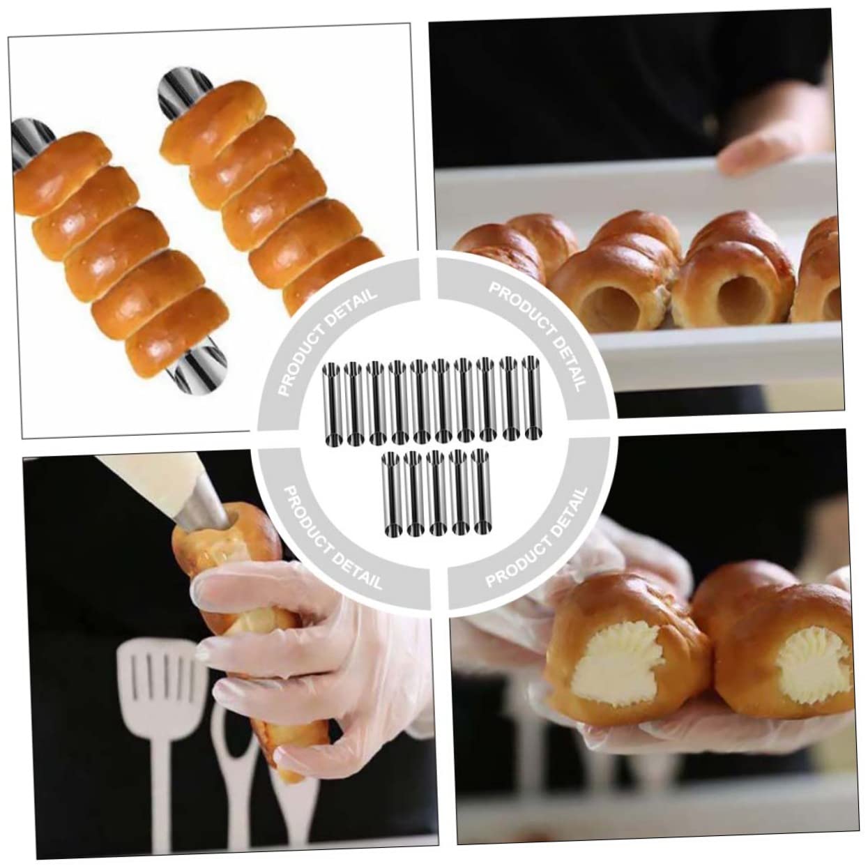 Premium Stainless Steel Croissant Mold Set - 15pcs Professional Butter Horn Danish Pastry Baking Tubes for Perfect Hollow Bread & Sweet Cones | Ideal for Home Bakers, Pastry Shops & Commercial Kitchens