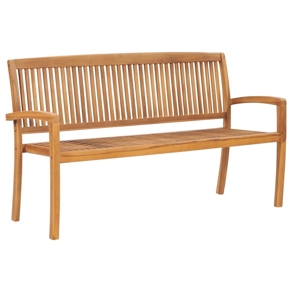 vidaXL Solid Teak Wood Patio Bench - Stackable Outdoor Seating with Blue Cushion - Weatherproof Garden & Terrace Furniture - Perfect for Backyard, Poolside & Patio Relaxation