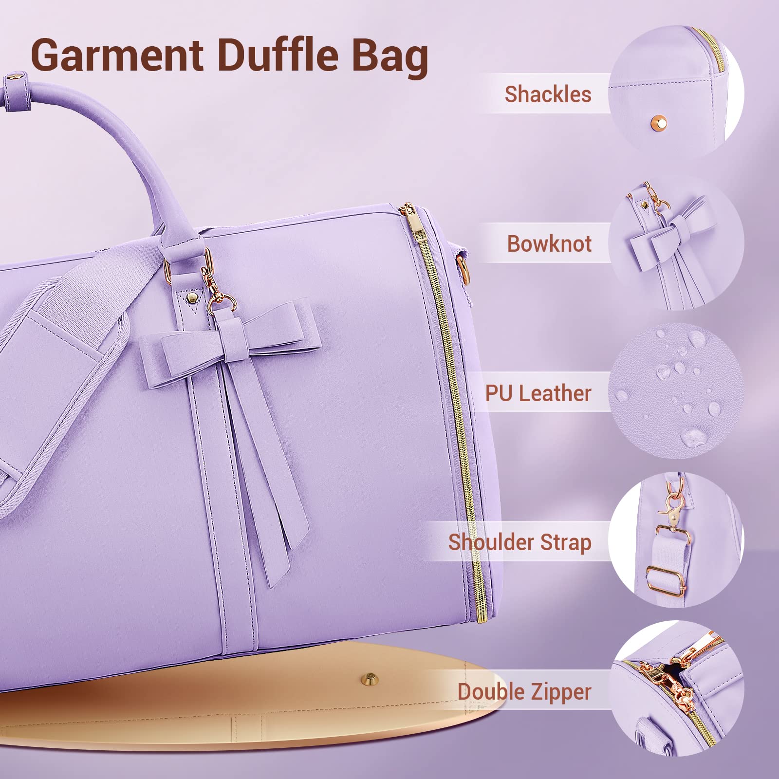Women's Convertible 2-in-1 Travel Garment Bag - Foldable PU Suitcase with Hanging Clothes Organizer, Toiletry Pocket & Shoe Compartment (Purple) | Perfect for Business Trips, Weddings & Weekend Getaways