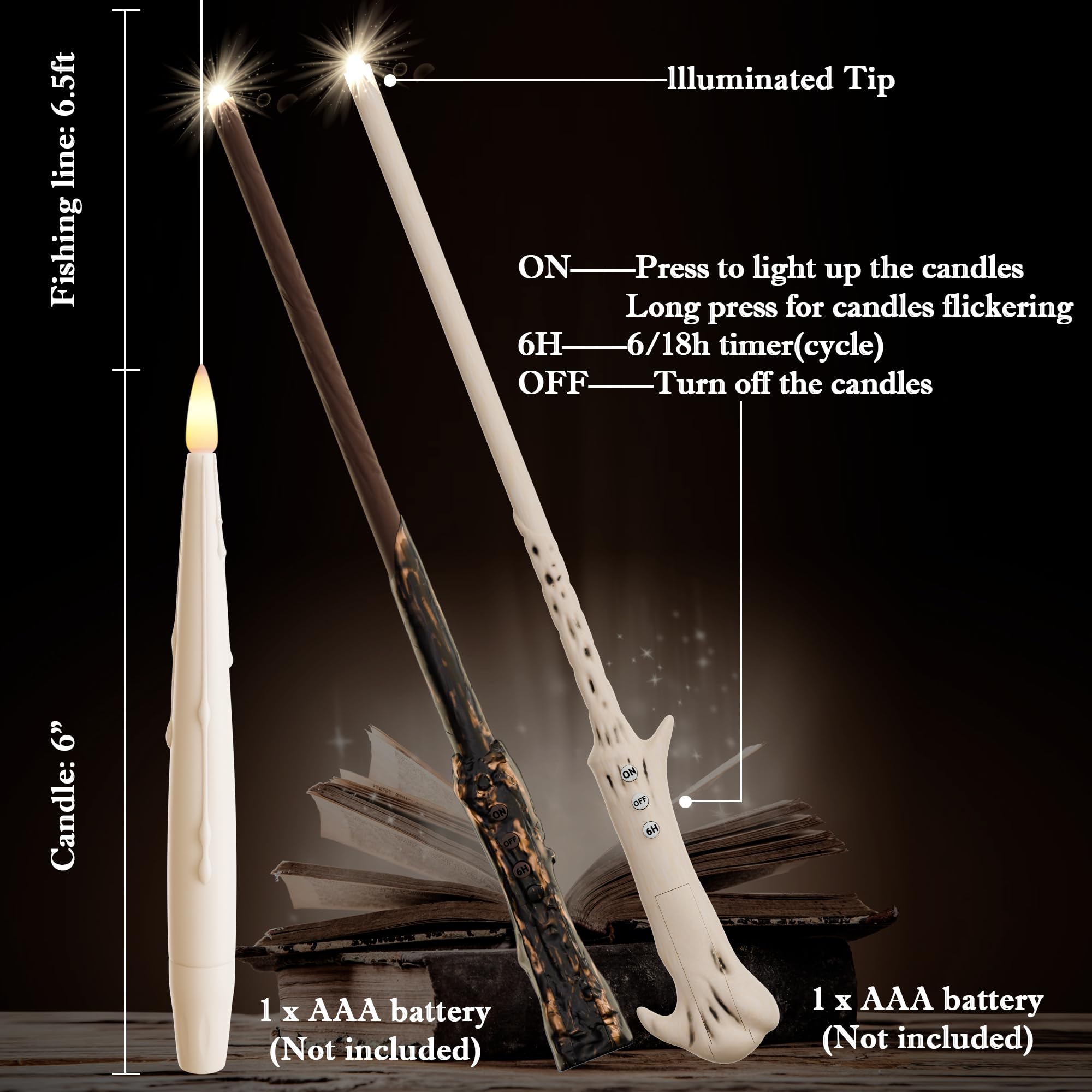 20 Pack Battery Operated Floating Candles with Wand Remote - Flameless Magic Hanging Taper Candles for Christmas, Halloween, Weddings & Home Decor (Ivory) - Perfect for Centerpieces, Fireplace Displays & Party Lighting