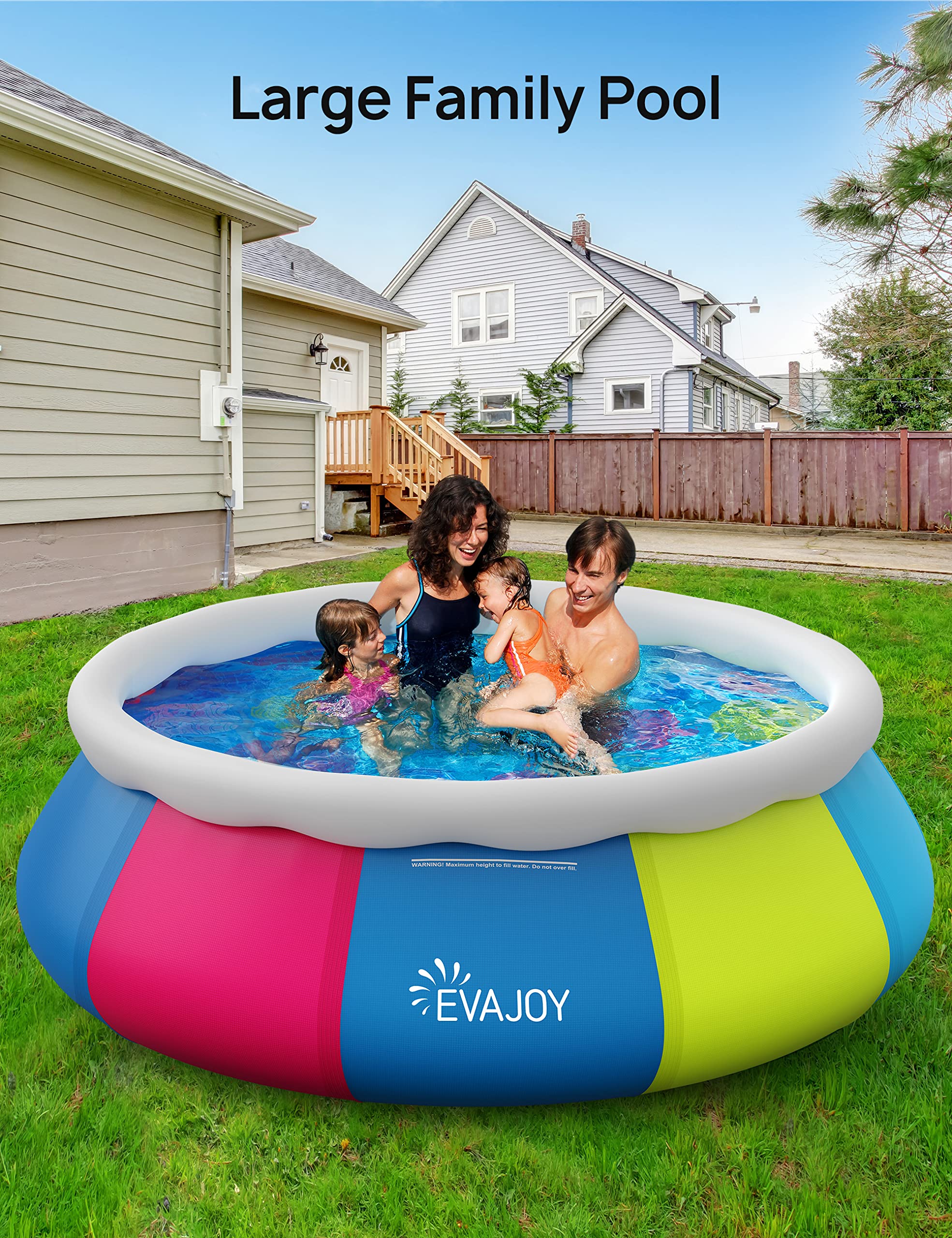 EVAJOY 10ft × 30in Inflatable Above Ground Swimming Pool with Top Ring & Cover - Easy Setup Family Kiddie Pool for Adults & Kids - Perfect for Backyard, Outdoor Summer Fun, Parties & Relaxation
