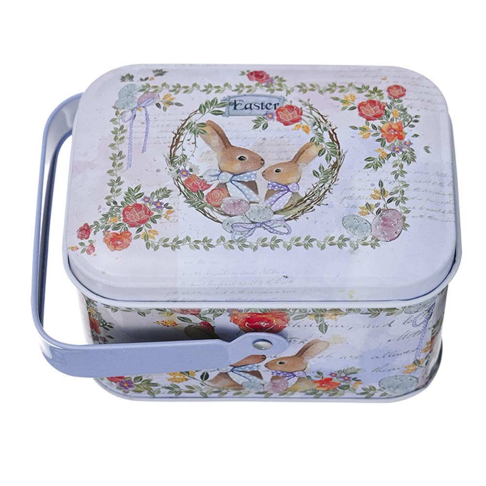 Easter Candy Jar & Cookie Jar - Elegant Metal Tinplate Empty Tins with Lid and Handle - Holiday Cookie Storage Containers, Candy Box for Easter Decorations, Party Supplies - Perfect for Easter Gifts, Kitchen Storage & Holiday Decor