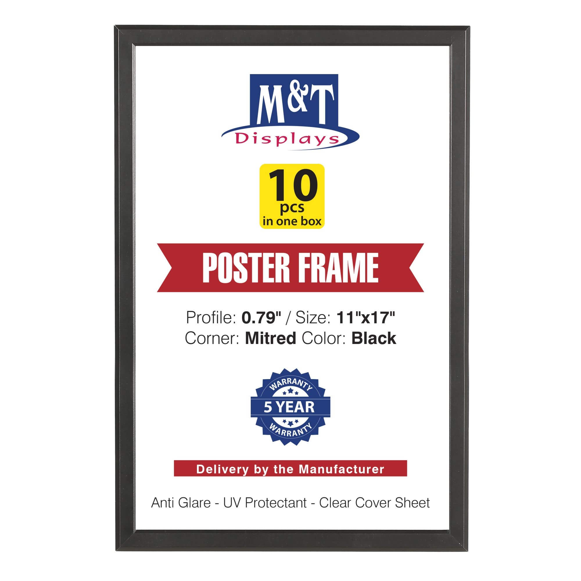 11x17 Picture Frame 10 Pack - Black Aluminum Poster Frame with Easy Front Loading, 0.79
