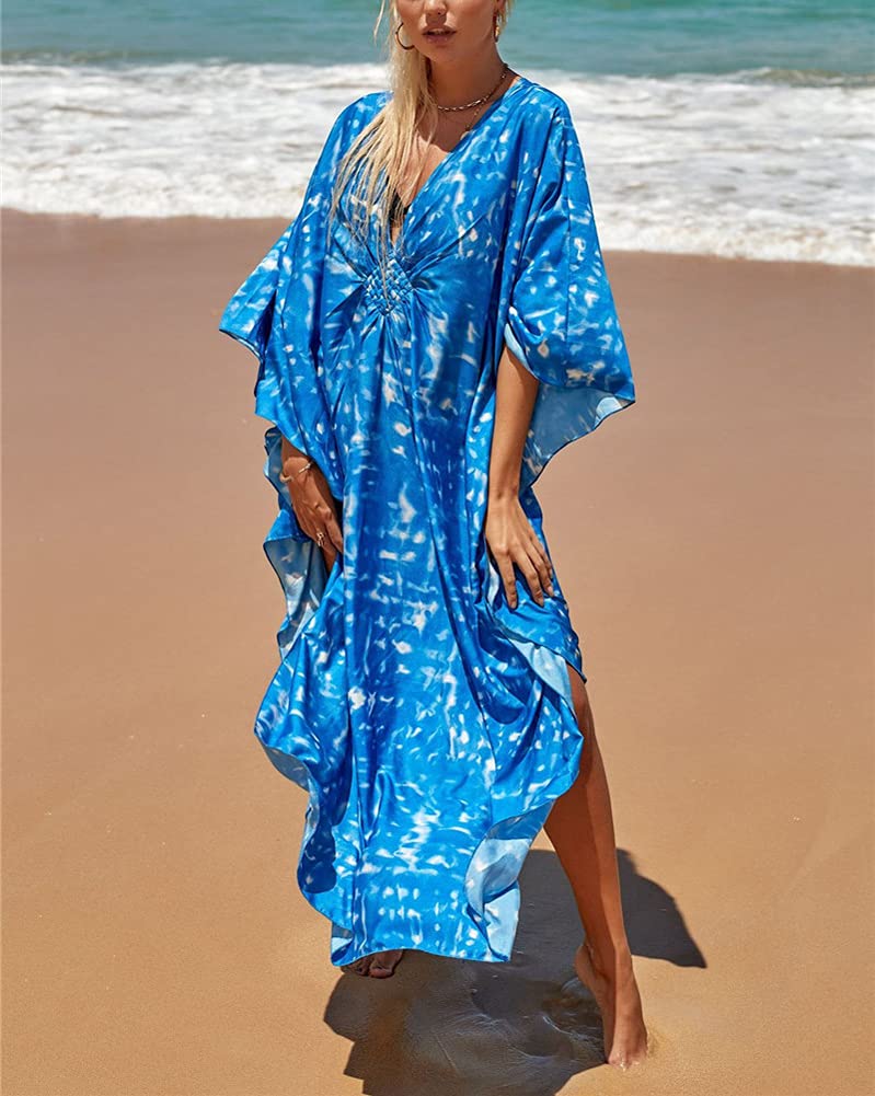 Women's Plus Size Ethnic Print Caftan Dress - V-Neck Beach Cover Up, Bathing Suit Robe for Pool, Vacation & Summer Outfits