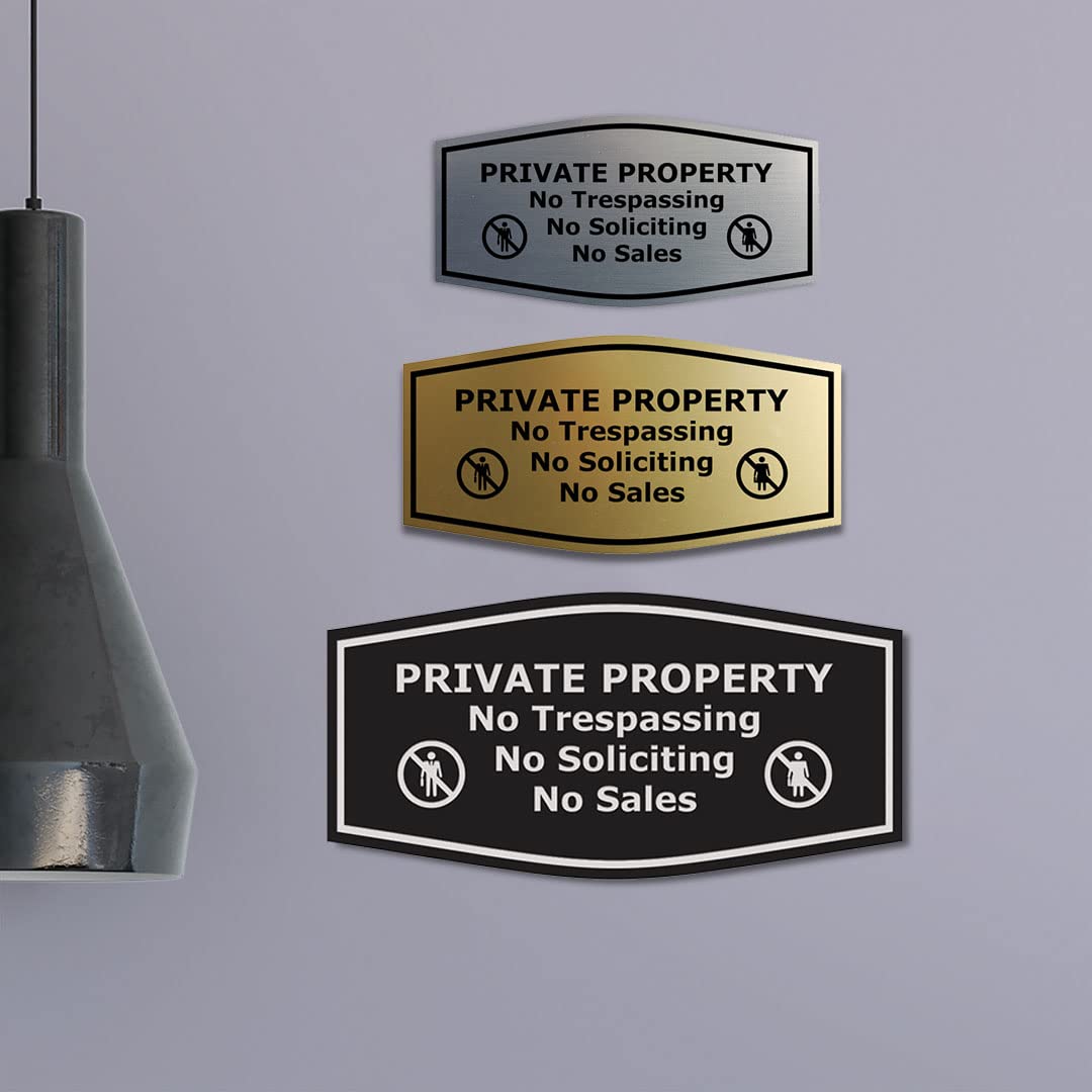 Premium Private Property No Trespassing No Soliciting Sign - Light Gray Small Metal Sign for Home Security & Outdoor Warning (Perfect for Driveways, Gates & Backyards)