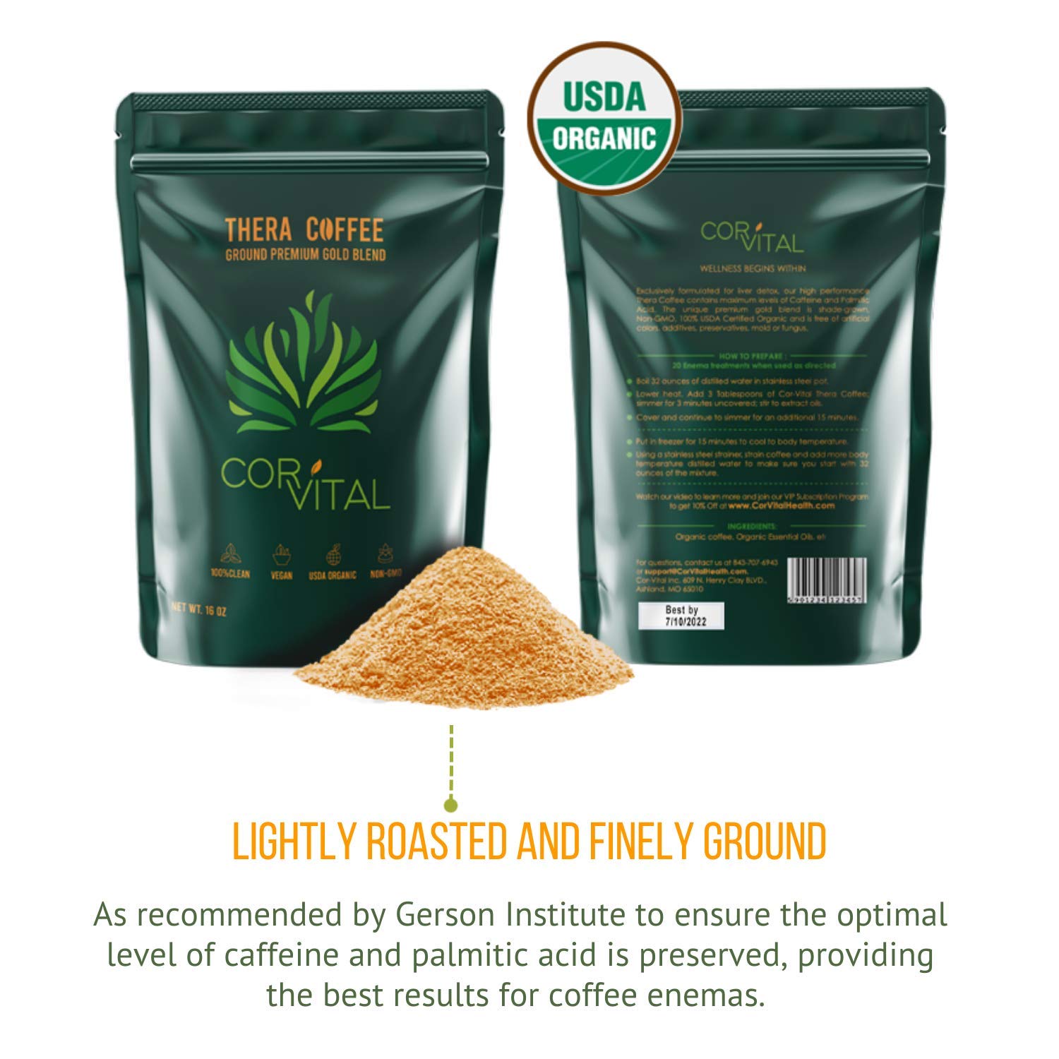 Organic Cor-Vital 5lb Coffee Enema Kit - Gerson Therapy Approved, Mold-Free Colon & Liver Detox Cleanse - Best for Home Enema Therapy, Digestive Health & Body Cleansing - Perfect for Holistic Wellness Routines & Detox Programs