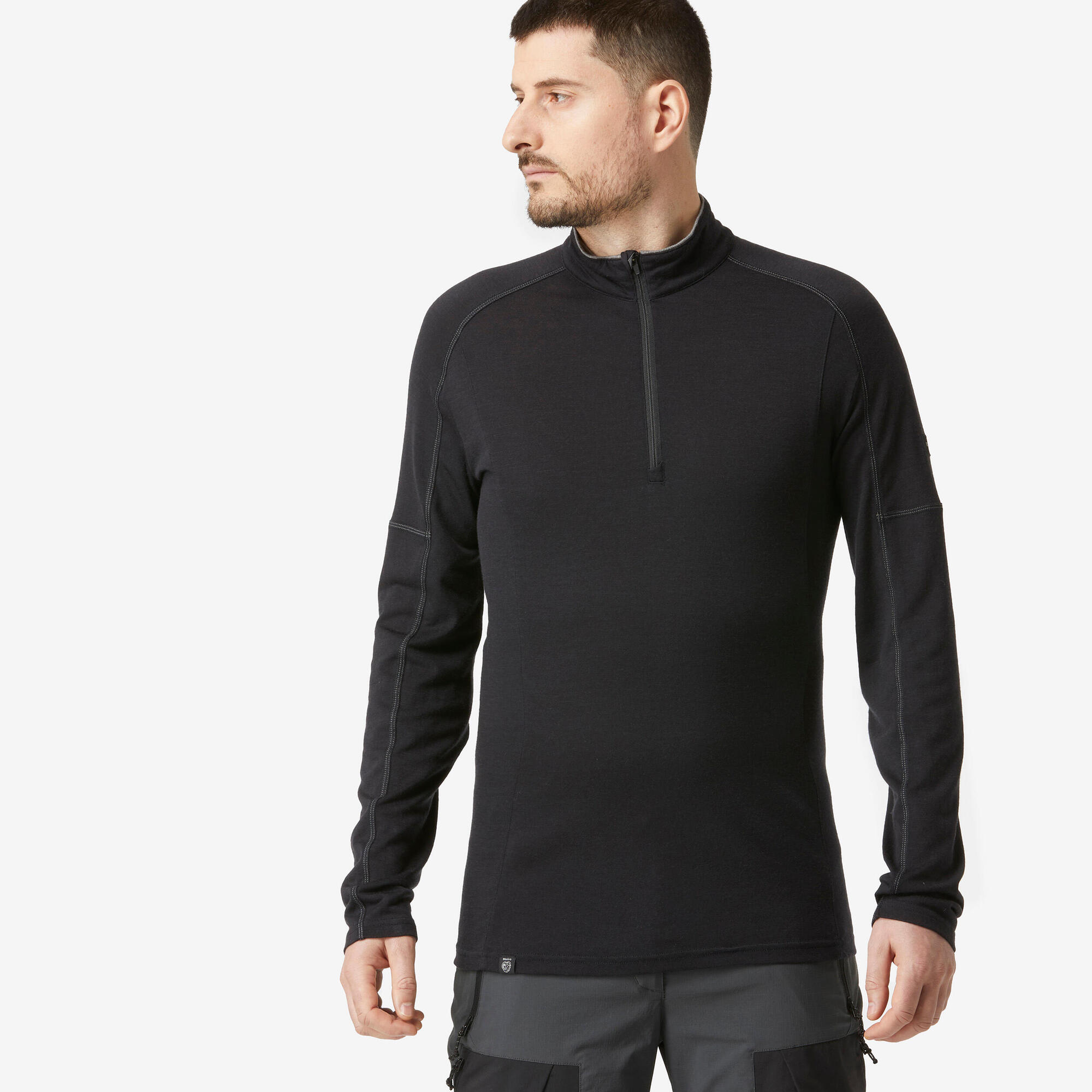 Simond Men's MT500 Merino Wool Long Sleeve Zip Collar Hiking Shirt - Lightweight & Moisture Wicking Base Layer for Mountain Backpacking, Camping & Outdoor Adventures