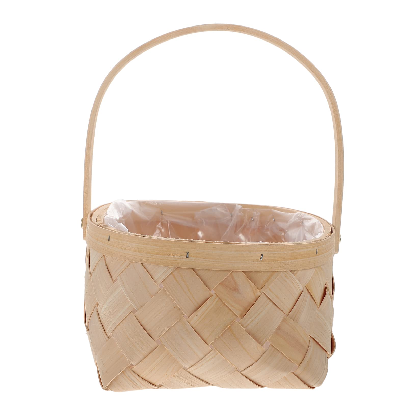 Natural Woven Wood Storage Basket with Handle - Handwoven Bamboo Carrying Basket for Home Organization, Laundry, Toys & Blankets - Large Size (1pc)