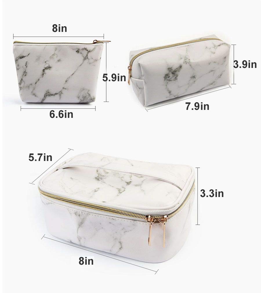 ASWER 3Pcs Marble Makeup Bags - Waterproof Travel Cosmetic Organizer for Women & Girls | Perfect for Toiletries, Makeup Storage & Travel Essentials (Home, Gym, Vacation)