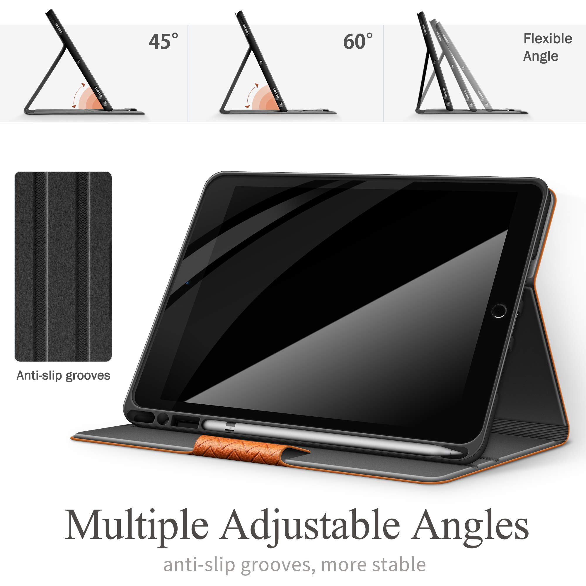 Premium Vegan Leather iPad Air 3 (2019) & iPad Pro 10.5 (2017) Case with Built-in Apple Pencil Holder, Auto Sleep/Wake, Adjustable Stand - Perfect for Work, Study & Travel (Brown)