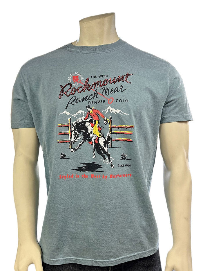 Rockmount TS 100 BLUE Men's Vintage Bronc Western T-Shirt - Classic Cowboy Style Tee for Rodeo, Country Music & Western Fashion Enthusiasts