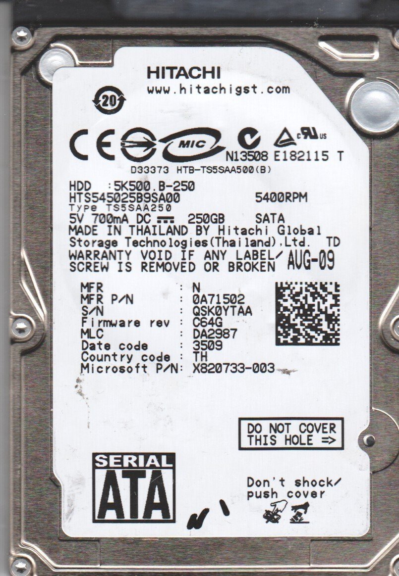 Hitachi HTS545025B9SA00 250GB 5400RPM 2.5