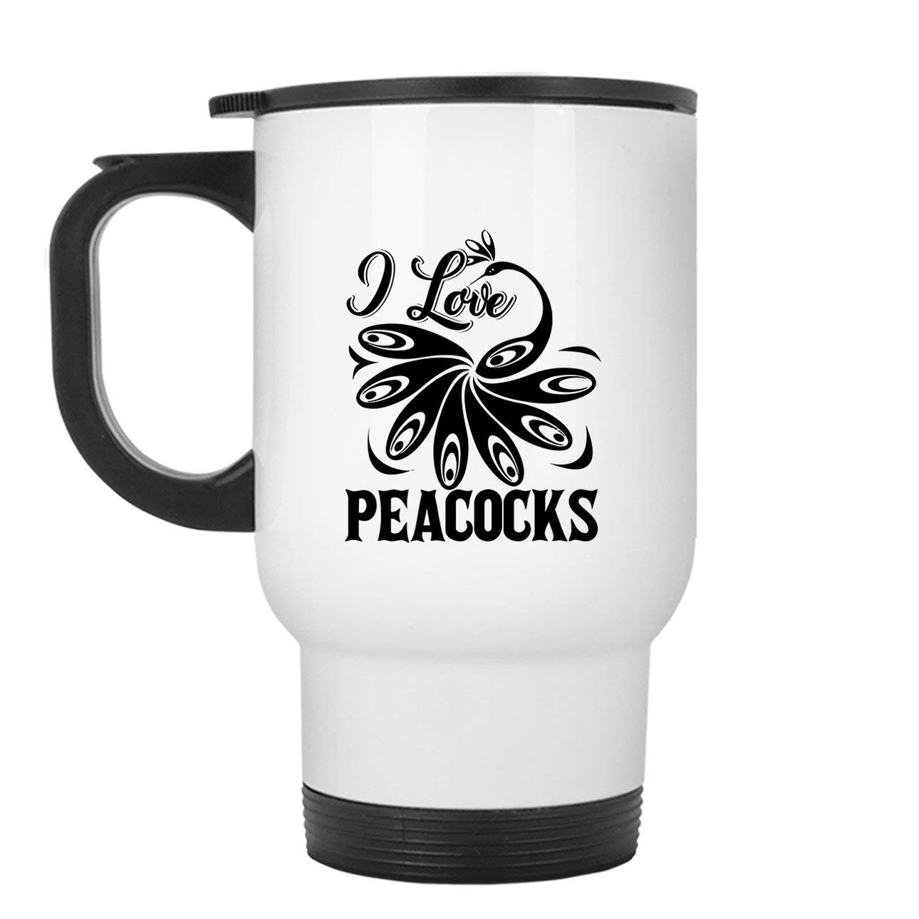 Peacock Design Travel Mug - Insulated Coffee Cup for Hot & Cold Drinks, Perfect for Commuting, Office, and Outdoor Adventures (White)