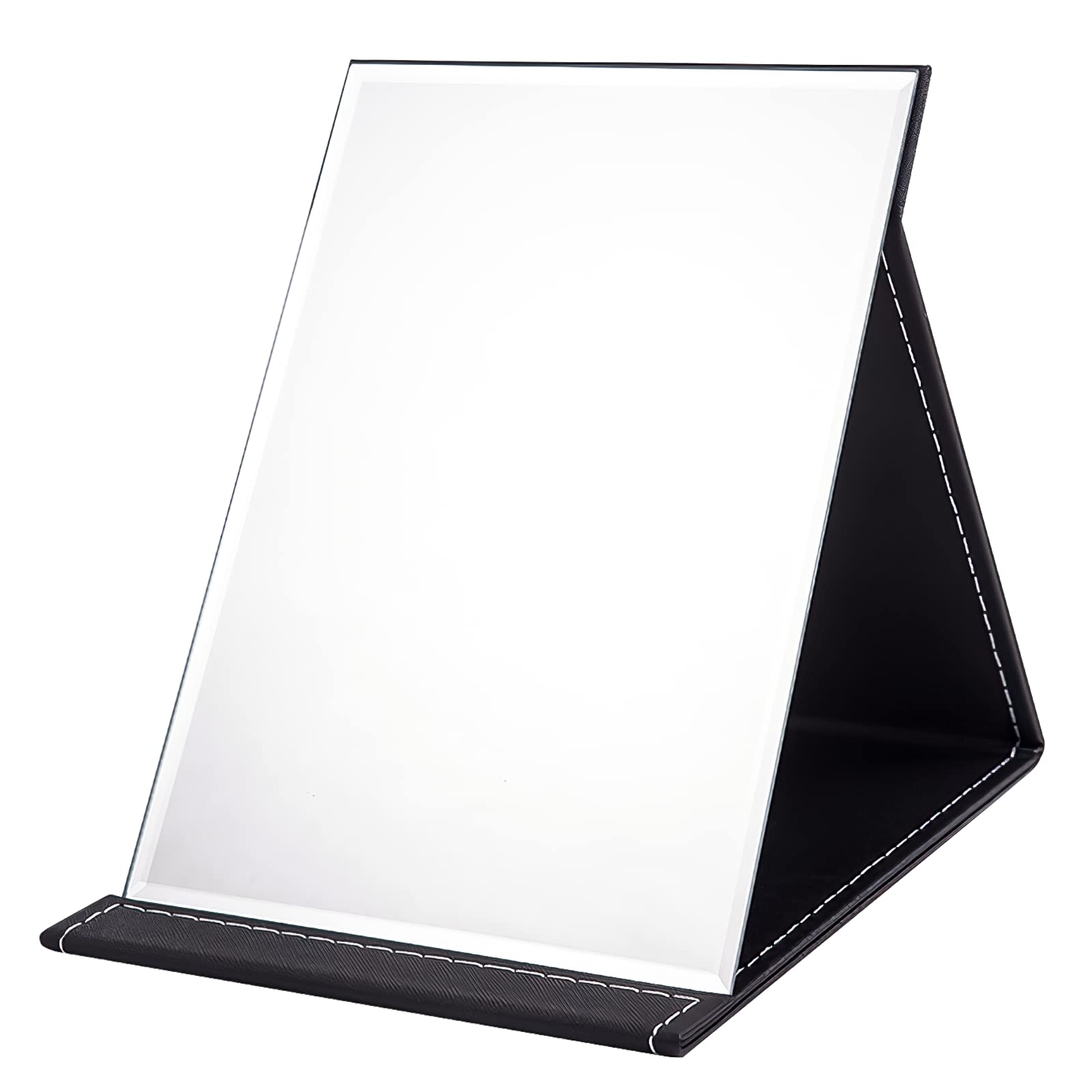 OWLKELA 21x15cm Portable Folding Mirror - Super HD Compact Makeup Mirror with Black PU Leather Cover | Travel Vanity Mirror for Home, Office & On-the-Go | Free Standing Tabletop Foldable Mirror for Perfect Makeup Anywhere