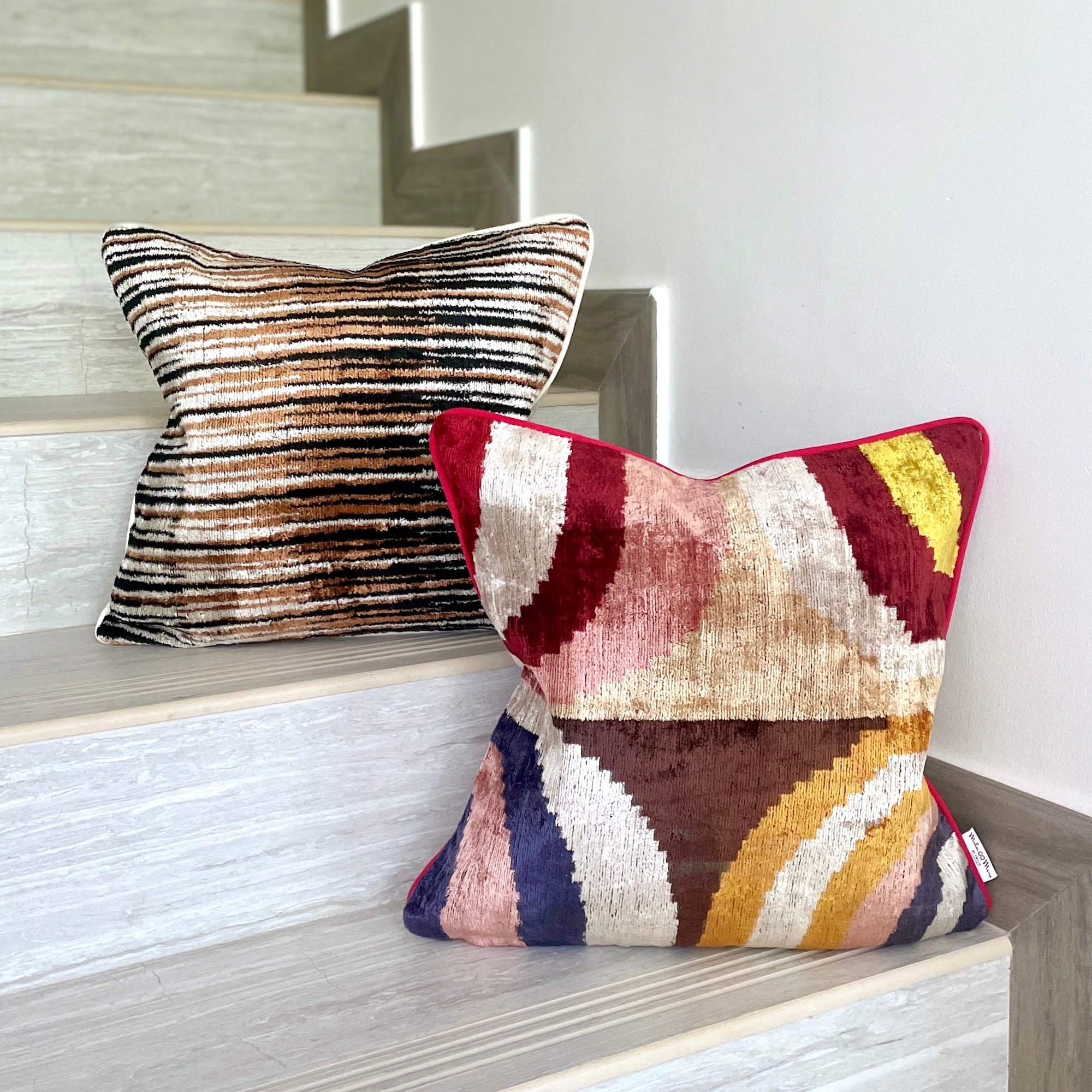 Luxury Velvet Ikat Cushion Cover - Da Vinci Inspired Bohemian Decorative Pillow Case for Sofa, Bed & Home Decor | Perfect for Living Room, Bedroom & Cozy Spaces