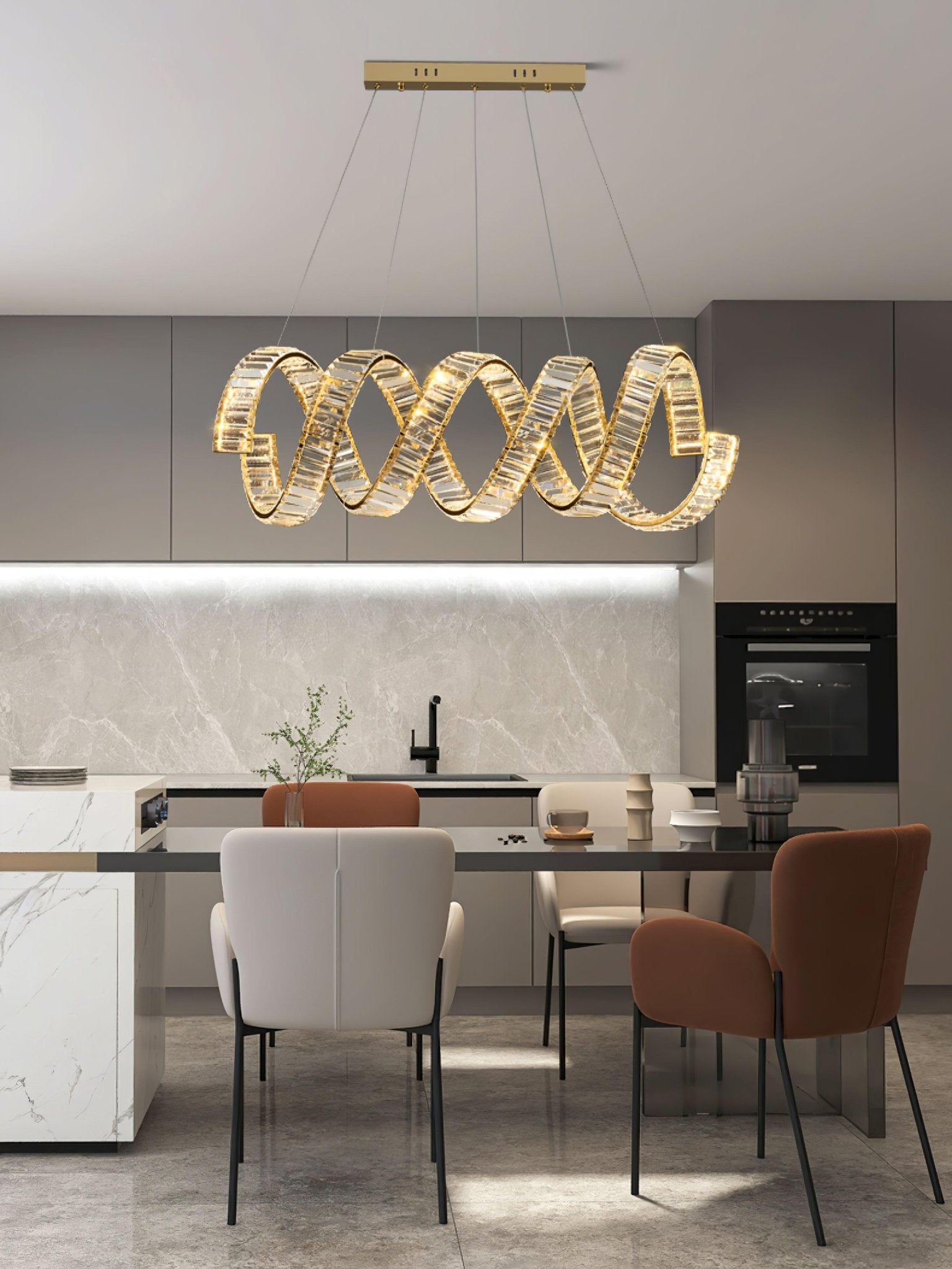 Elegant Curved LED Chandelier - Modern Crystal Ceiling Light Fixture for Dining Room, Living Room & Bedroom - Energy Efficient Dimmable Lighting for Home Decor