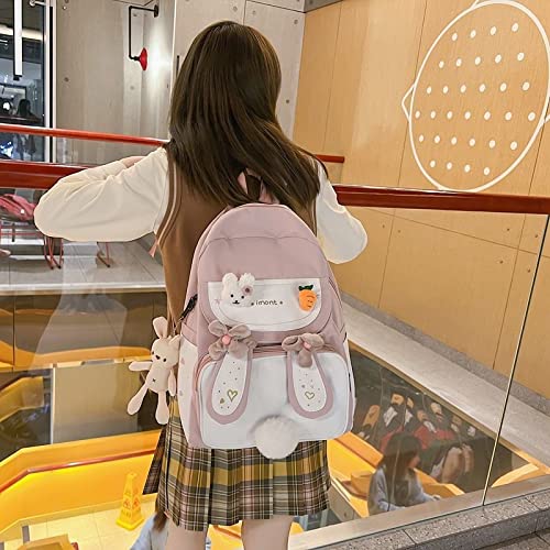 Cute Bunny Ear Backpack for Teen Girls - Large Kawaii School Bag with Pendant Pins, Laptop Satchel Bookbag for Students (Pink) - Perfect for School, College, Travel & Everyday Use