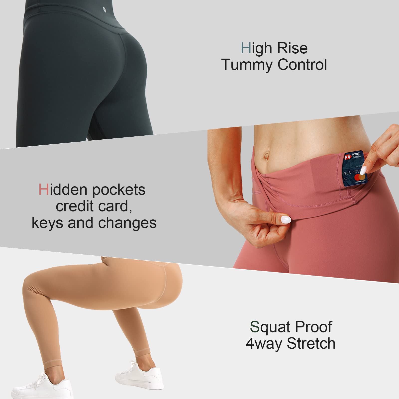 High Waisted Yoga Leggings for Women with Pockets - Tummy Control Stretchy Workout Running Athletic Pants | Perfect for Gym, Yoga, Running & Casual Wear