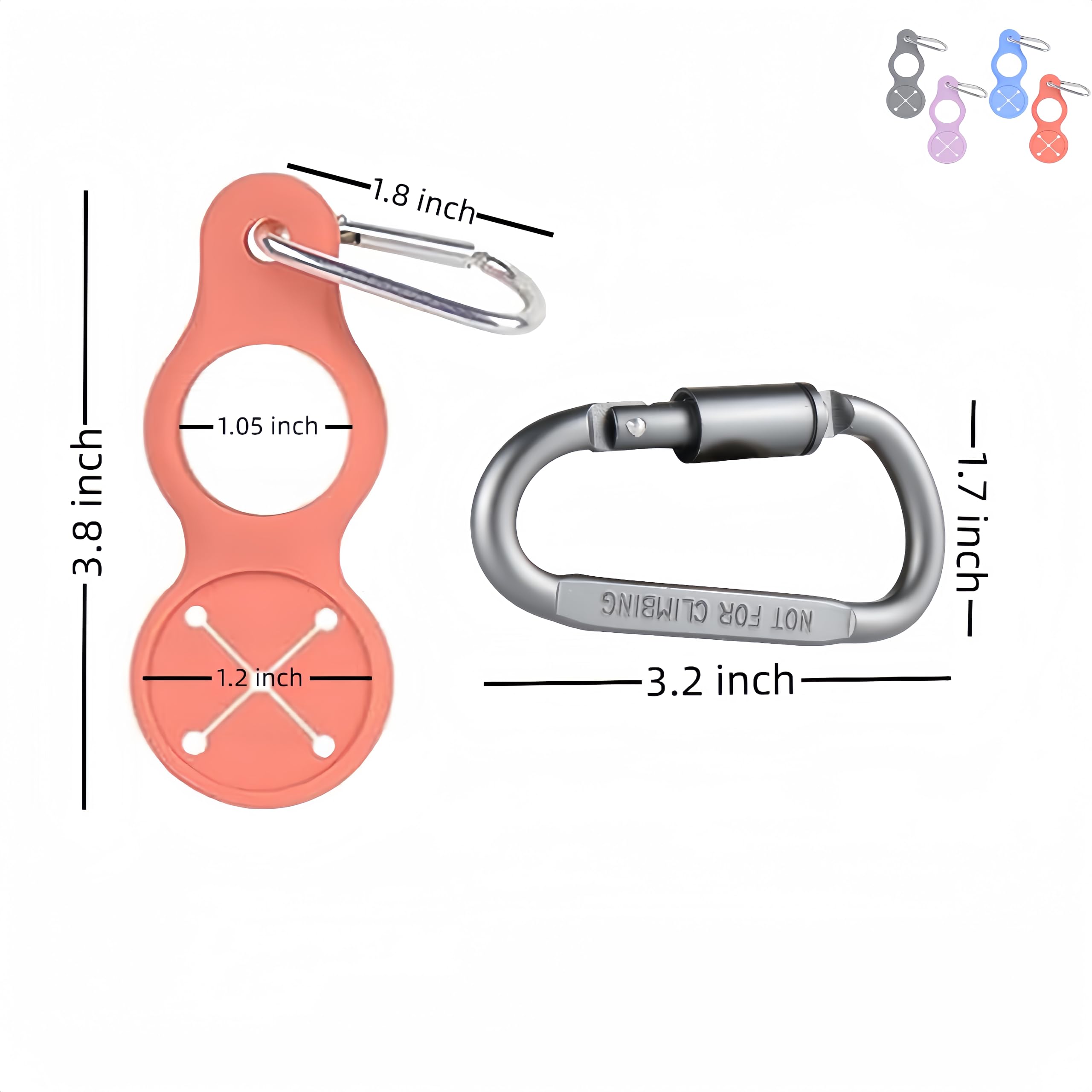 6 Pack Silicone Water Bottle Clips with Carabiner - Universal Bottle Holder for 1.15-1.3 Inch Mouth Diameter & Up to 35oz - Perfect for Hiking, Gym, Backpacking & Outdoor Activities