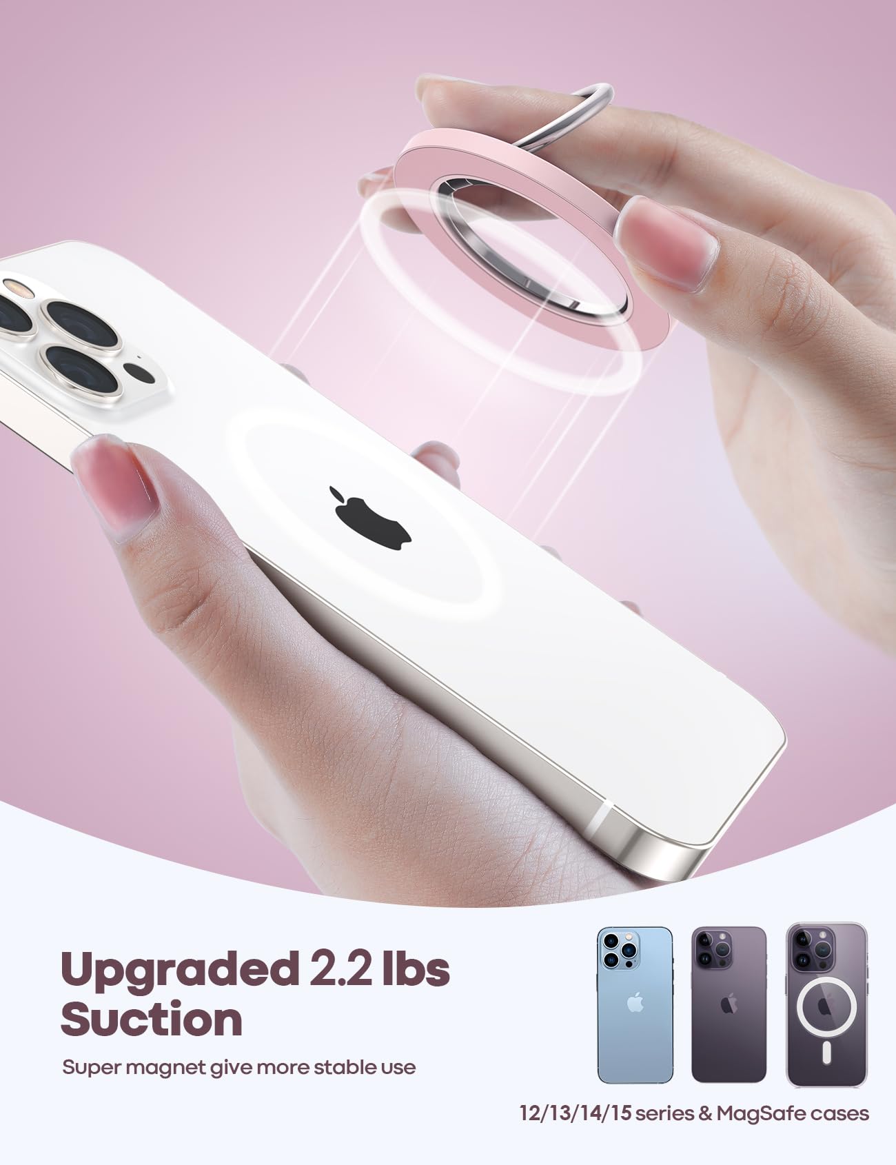 Lamicall Magnetic Phone Ring Holder for Magsafe - Wireless Charger Compatible Phone Grip Stand for iPhone & Android, Strong Magnet Phone Ring Stand for Magsafe Accessories (Pink) - Perfect for Hands-Free Viewing, Secure Grip & Wireless Charging