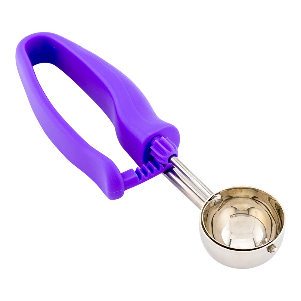 **Restaurantware Comfortable Grip 0.86oz Gelato & Ice Cream Scoop - Ambidextrous Stainless Steel with Built-in Blade, Purple Handle - Perfect for Gelato, Ice Cream, Cookie Dough & Baking Ingredients (Ideal for Restaurants, Cafes & Home Use)**