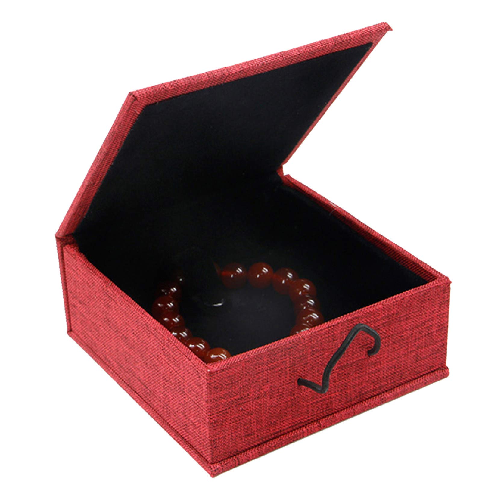 Vintage Linen Jewelry Box with Wooden Buckle - Large Red Storage Case for Rings, Bracelets & Beads | Perfect Gift Box for Women, Jewelry Organizer for Dresser & Travel