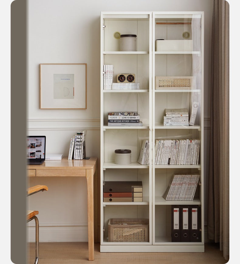 Stylish Poplar Solid Wood Bookcase in Cream - Perfect for Living Room, Bedroom, or Home Office Storage