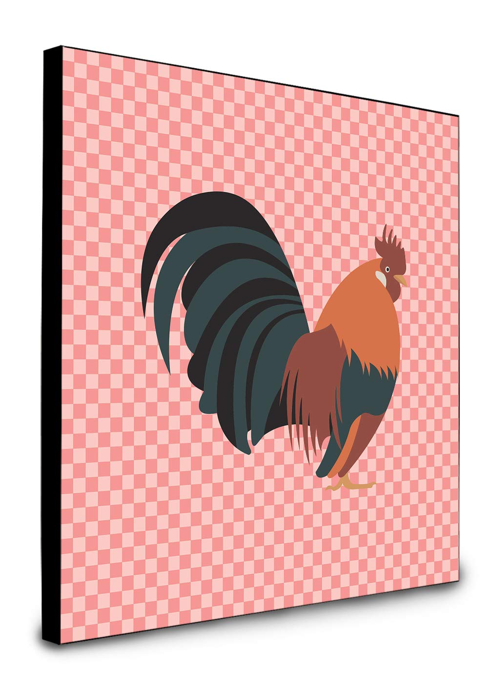 Caroline's Treasures Dutch Bantam Chicken Pink Check Artwork Panel - Colorful Farmhouse Wall Decor for Kitchen, Living Room & Bedroom