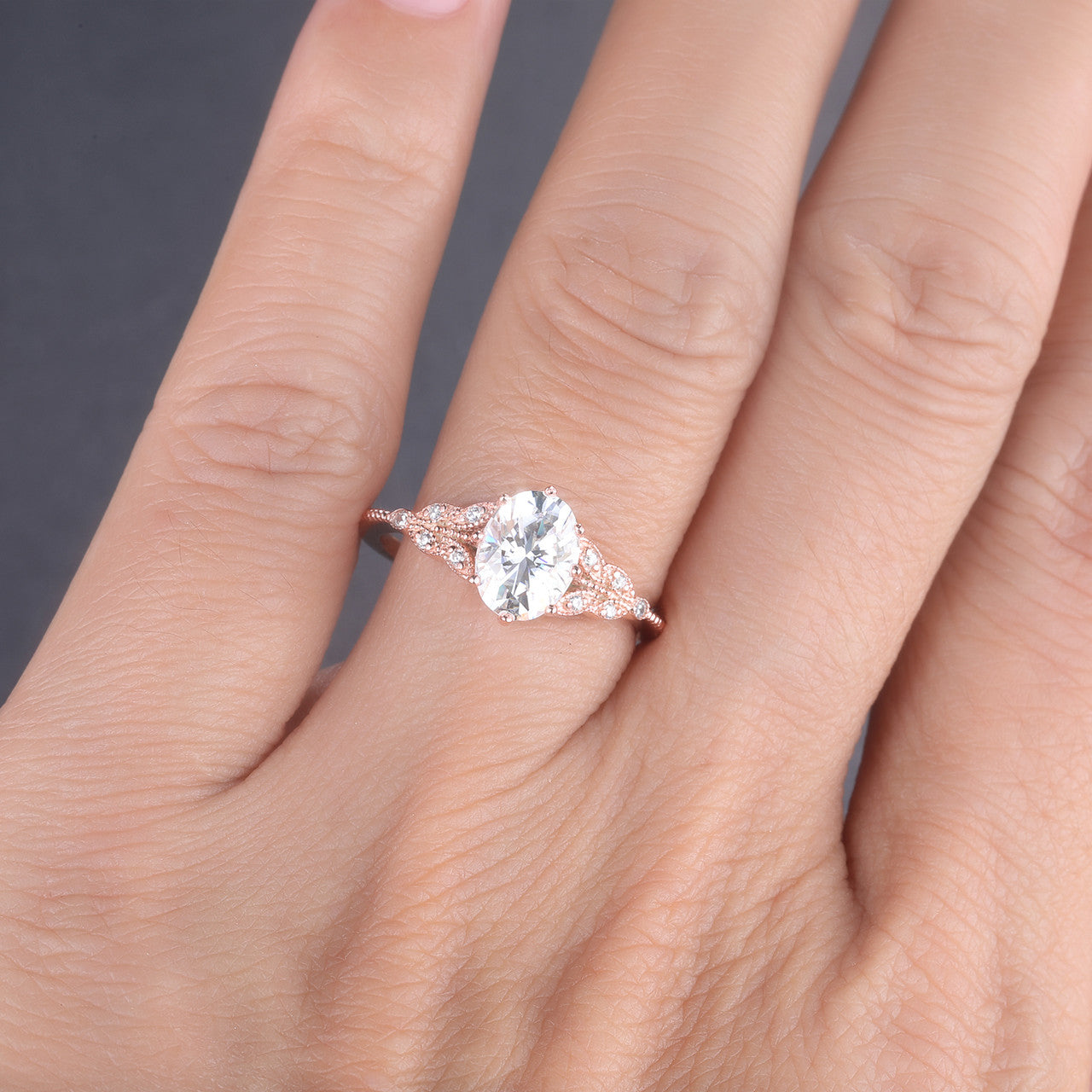 6x8mm Oval Moissanite Engagement Ring - Art Deco Rose Gold Vintage Wedding & Promise Ring for Women | Perfect for Proposals, Anniversaries, and Special Occasions