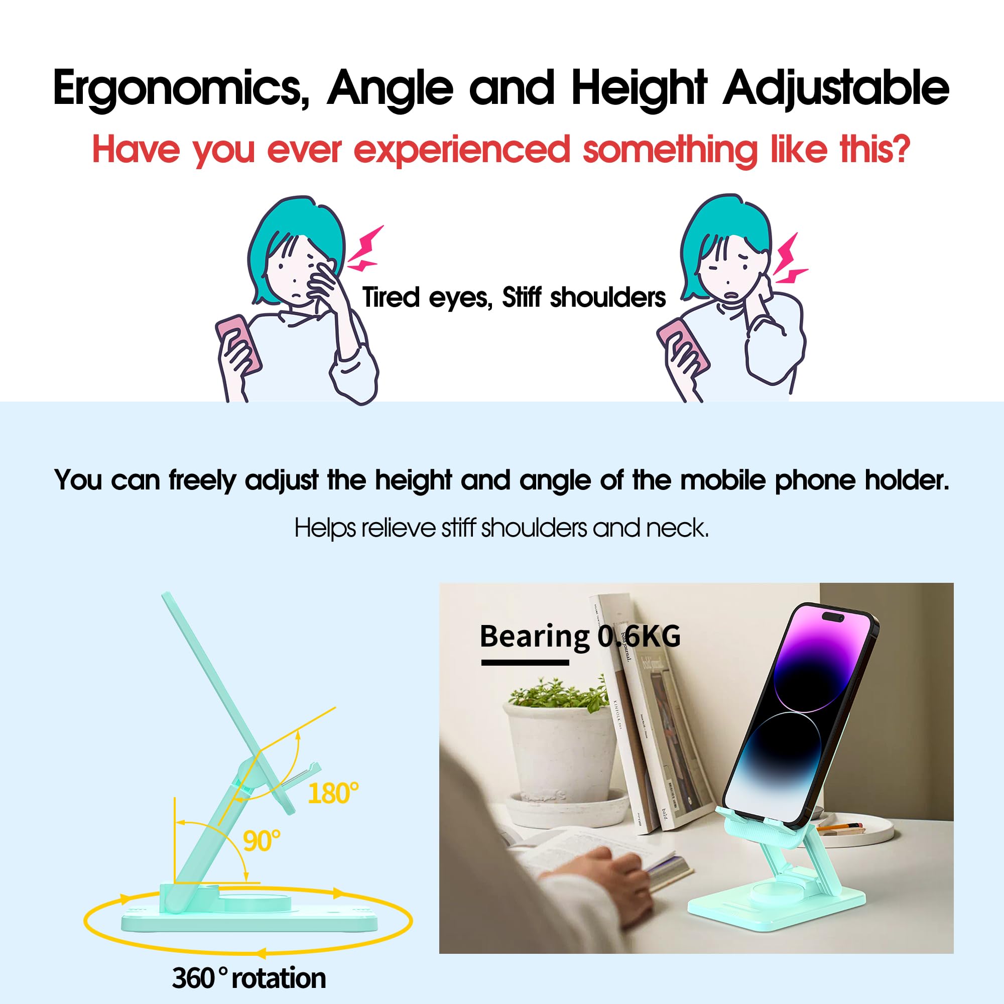 360° Rotating Phone Stand for Desk - Foldable & Portable for iPhone, Samsung (4-8