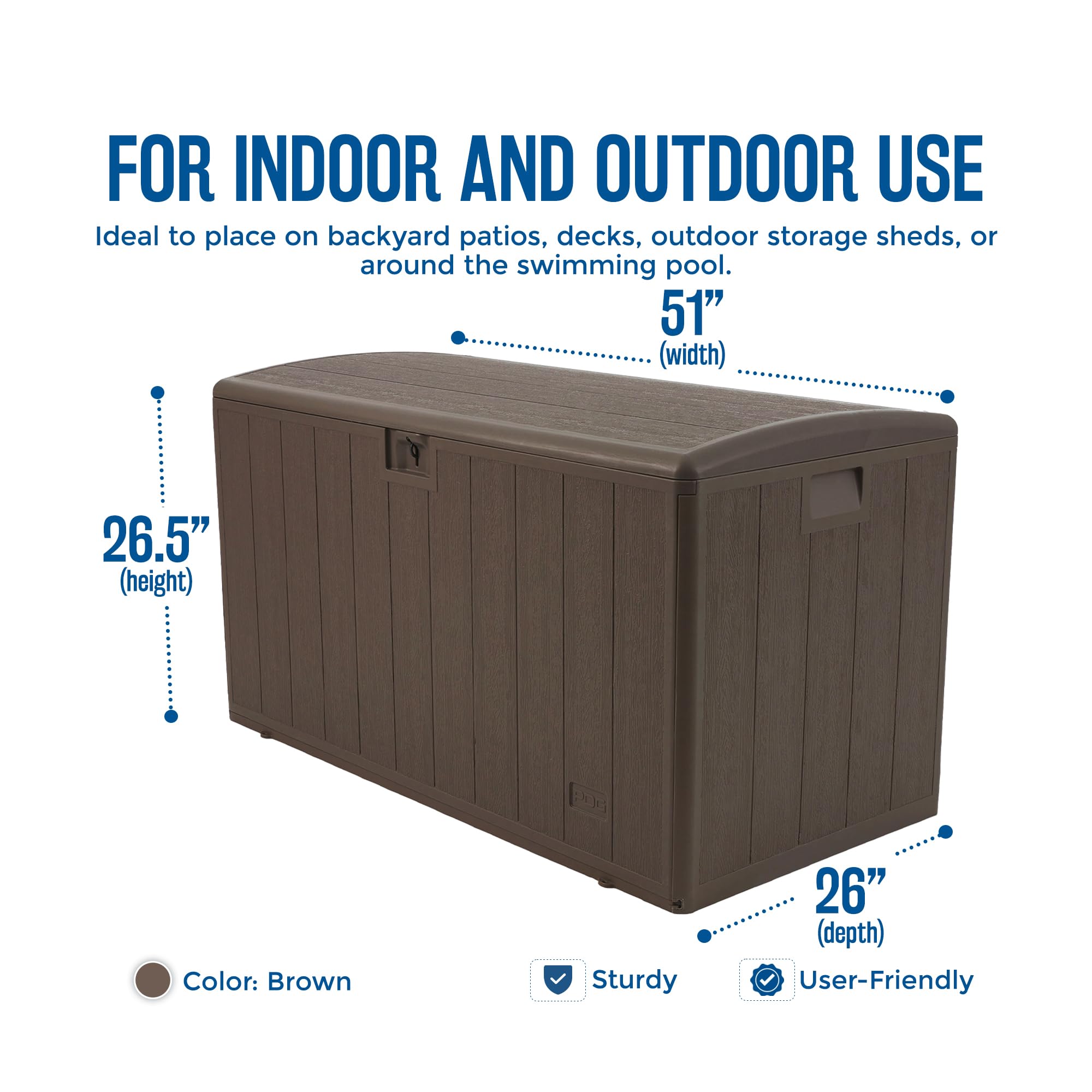 130 Gallon Outdoor Storage Deck Box with Soft Closure - Weatherproof Plastic Deck Box for Patio, Garden & Backyard Organization - Java Brown
