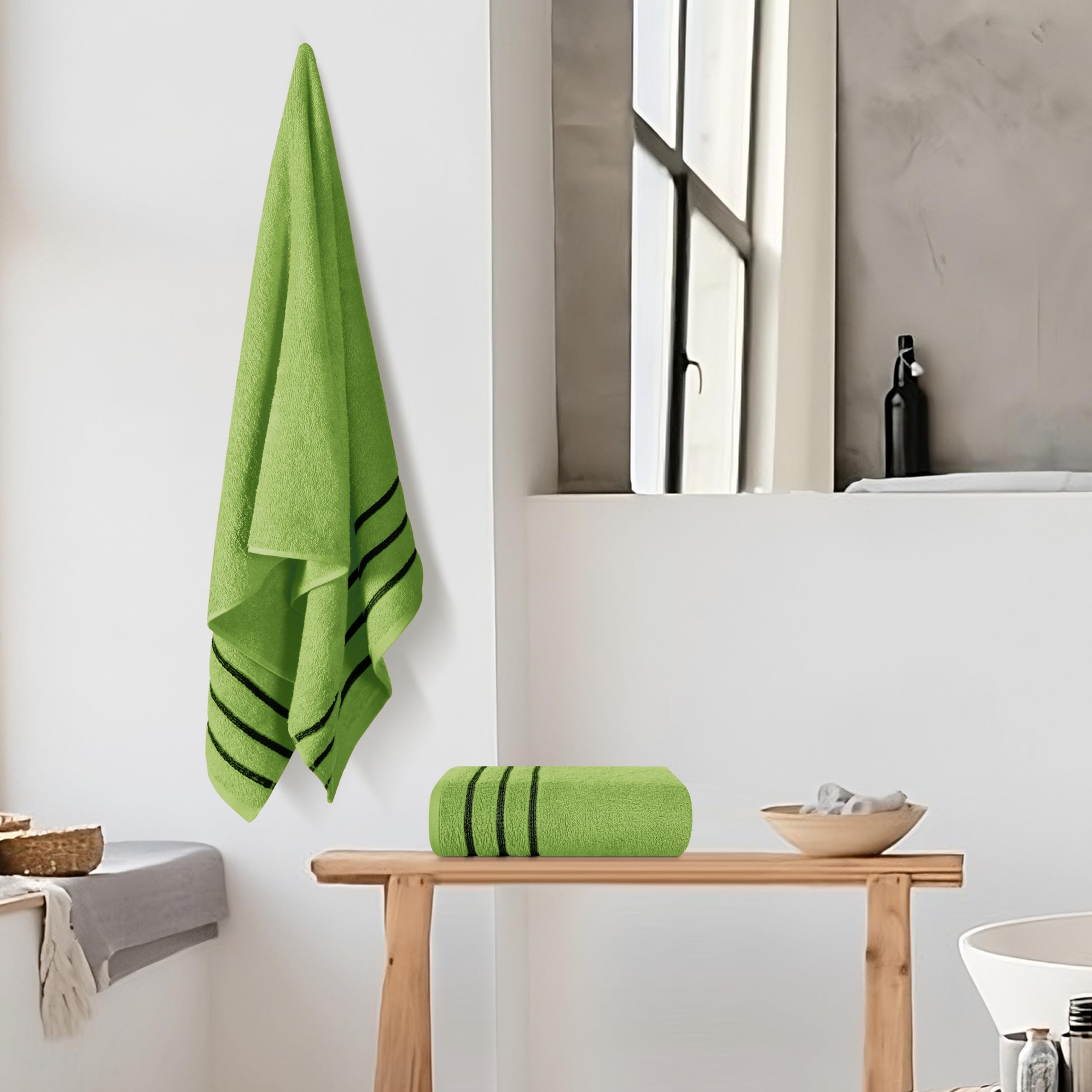 Premium 2-Pack Cotton Oversized Bath Towels 28x55 Inches - Ultra Absorbent, Quick-Dry & Lightweight Large Bath Towel Set for Gym, Travel, Camping, Pool & Spa - Kiwi Green (71622) - Perfect for Beach, Yoga & Home Use
