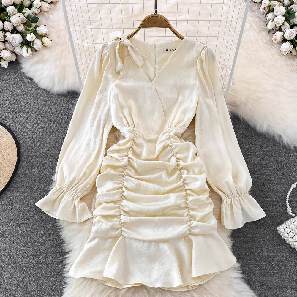 Vintage Autumn Mermaid Dress for Women - Elegant V-Neck Long Sleeve Bodycon Dress 1604 | Perfect for Fall Weddings, Parties & Date Nights