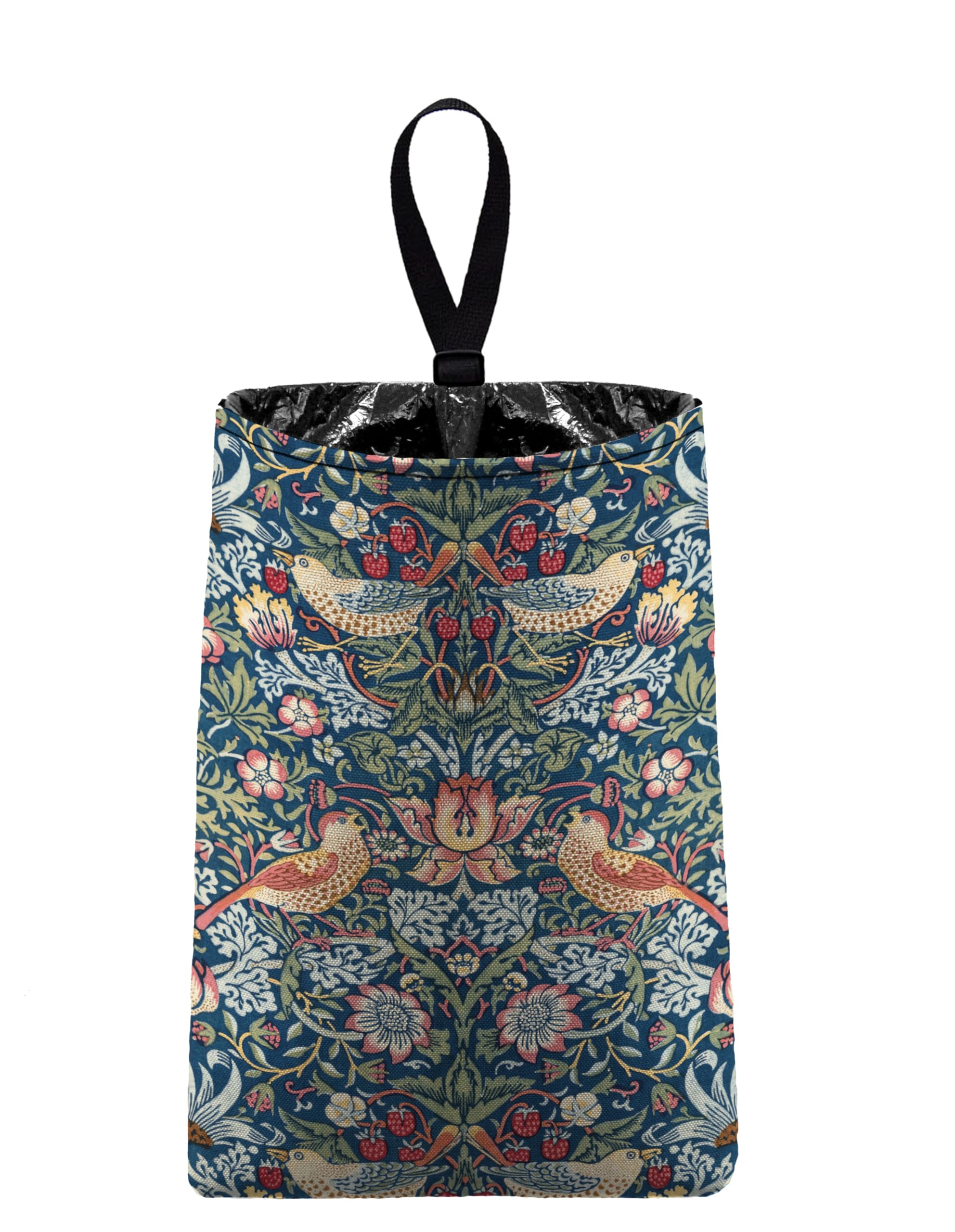 William Morris Strawberry Thief Car Trash Bag - Auto Garbage Can for Vehicles, Cars & Trucks - Waterproof & Leak-Proof Car Litter Organizer - Perfect for Road Trips, Commuting & Keeping Your Vehicle Clean