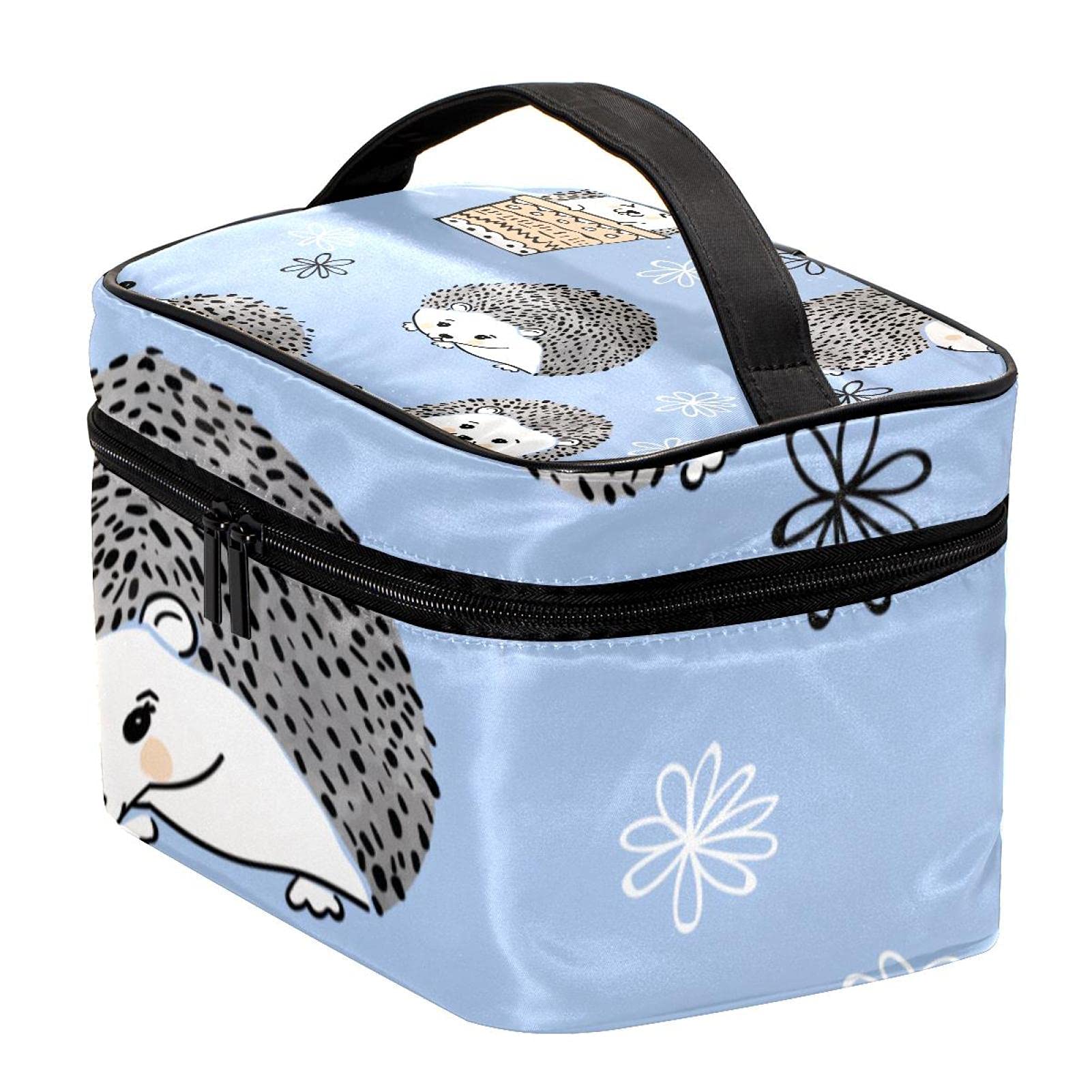 Cute Hedgehog Floral Makeup Bag - Large Travel Cosmetic Organizer for Women & Girls - Perfect for Travel & Daily Use