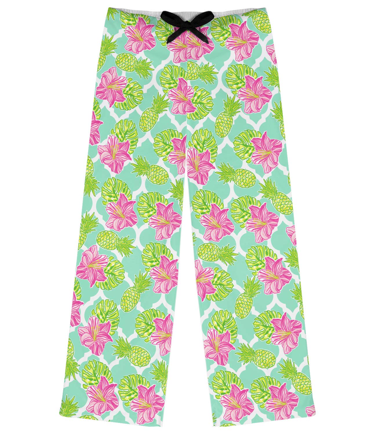 Preppy Hibiscus Women's Pajama Pants - Medium Green Floral Lounge Pants for Sleepwear, Yoga & Relaxation at Home