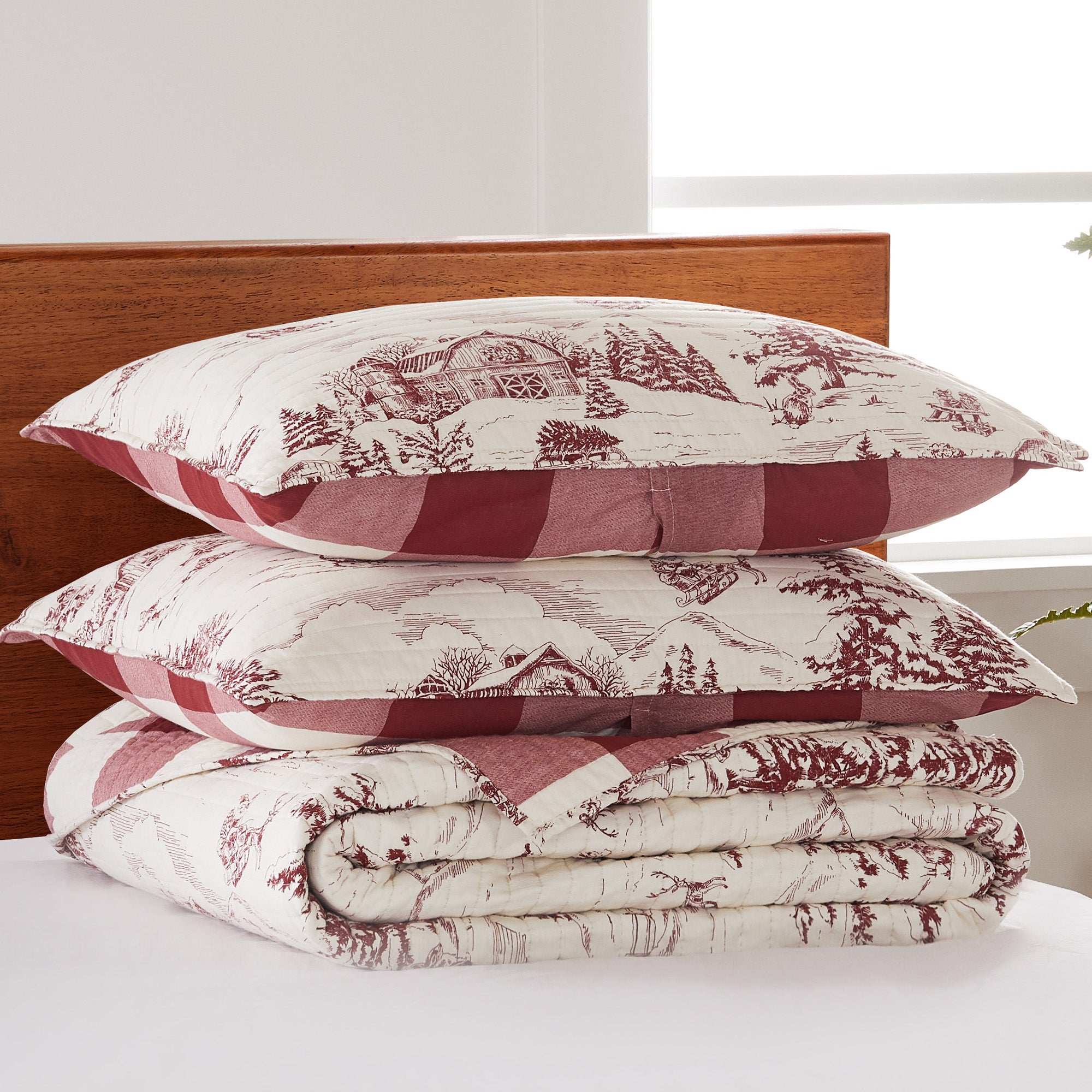 Cozy Winter Sleigh Ride Quilt Set - Queen Size Bedding with Snowflake Design - Perfect for Holiday Decor & Cold Weather Comfort